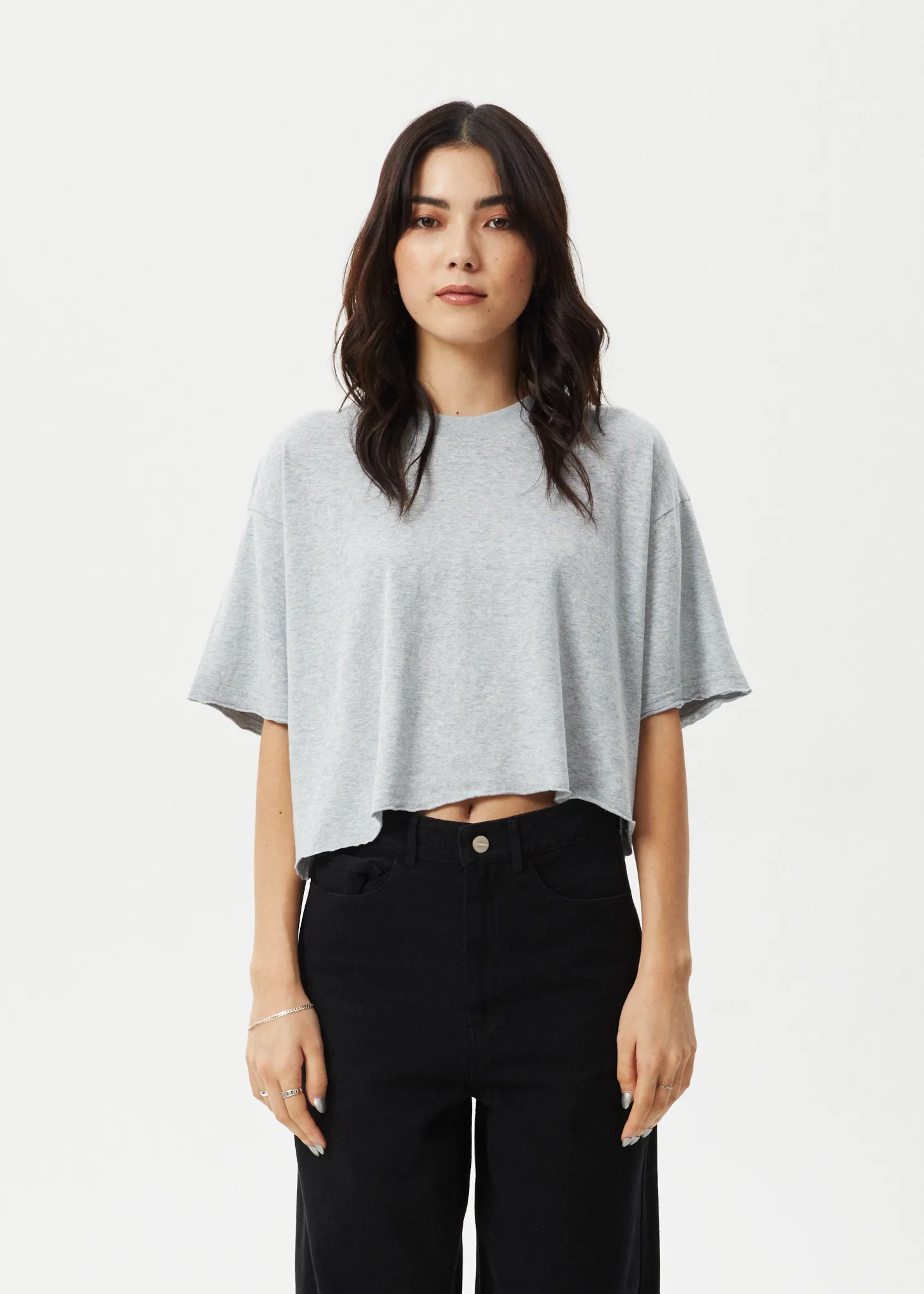 AFENDS Womens Slay Cropped - Oversized Tee - Shadow Grey Marle