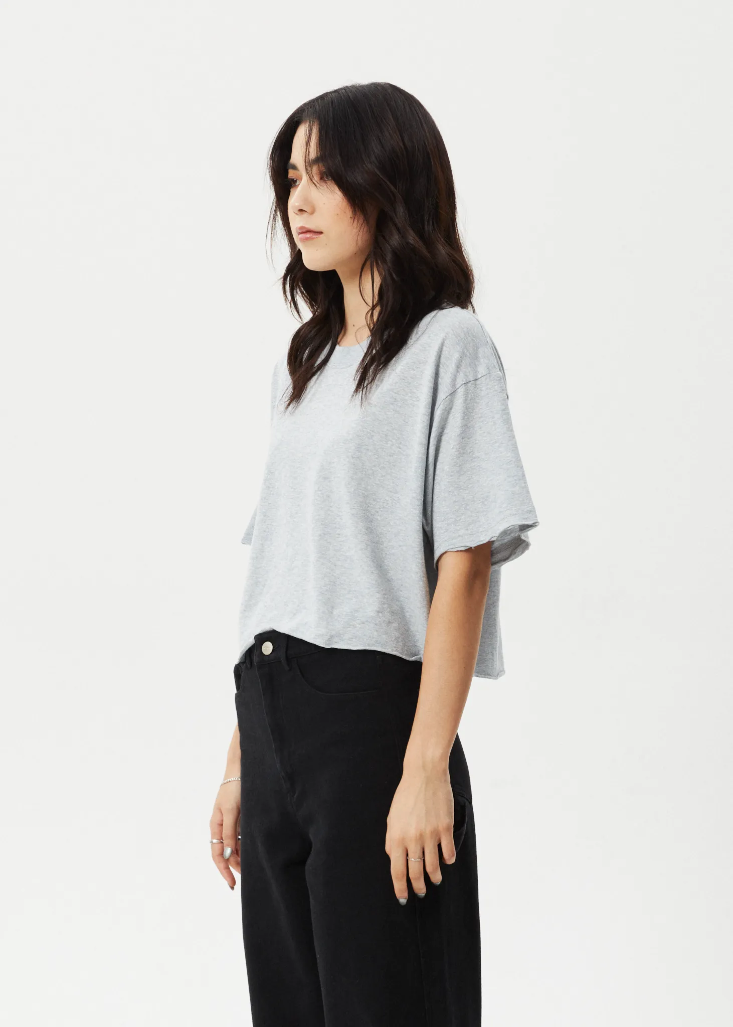 AFENDS Womens Slay Cropped - Oversized Tee - Shadow Grey Marle