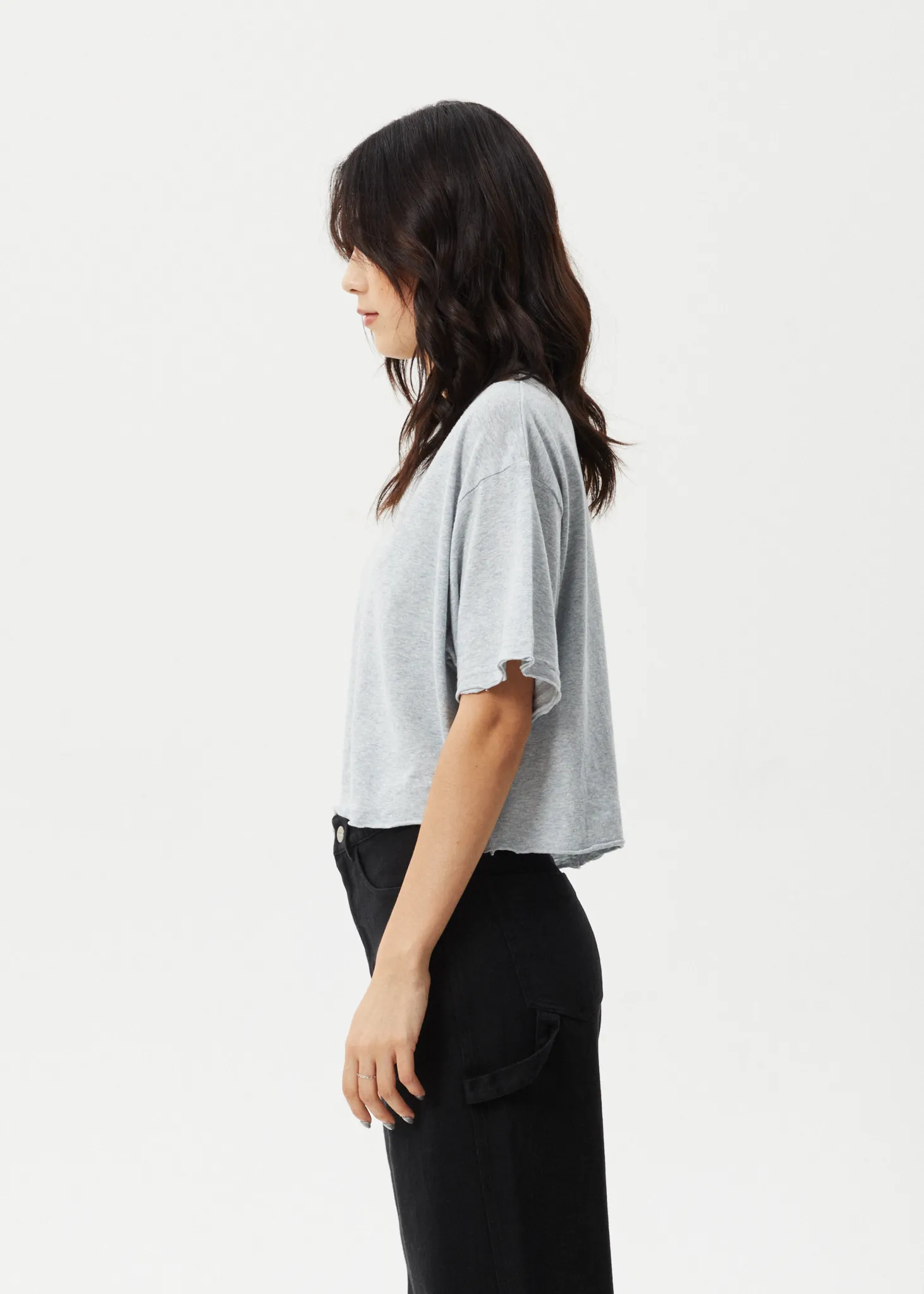 AFENDS Womens Slay Cropped - Oversized Tee - Shadow Grey Marle