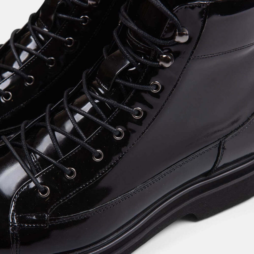 Aiden Black Patent Leather Combat Boots