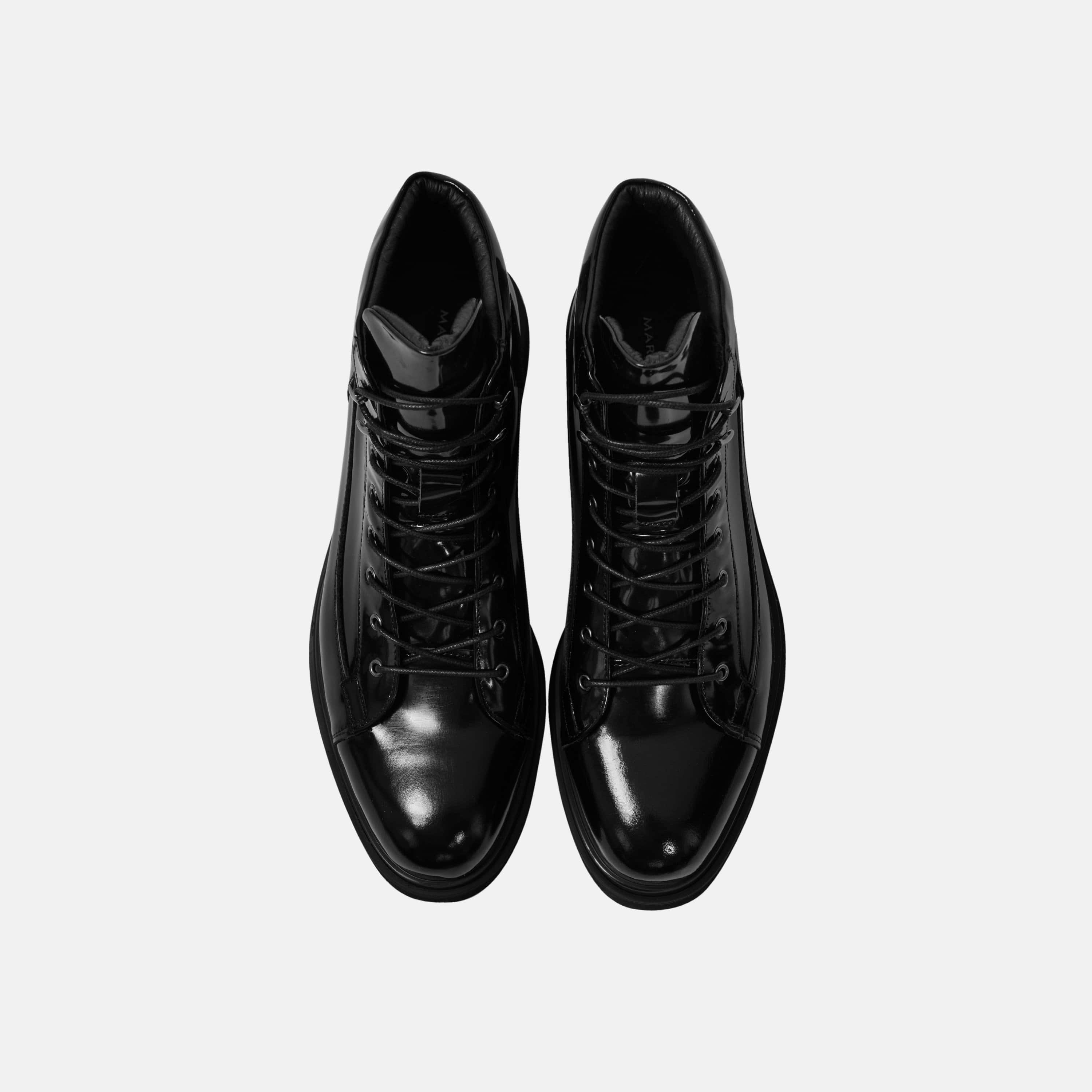 Aiden Black Patent Leather Combat Boots