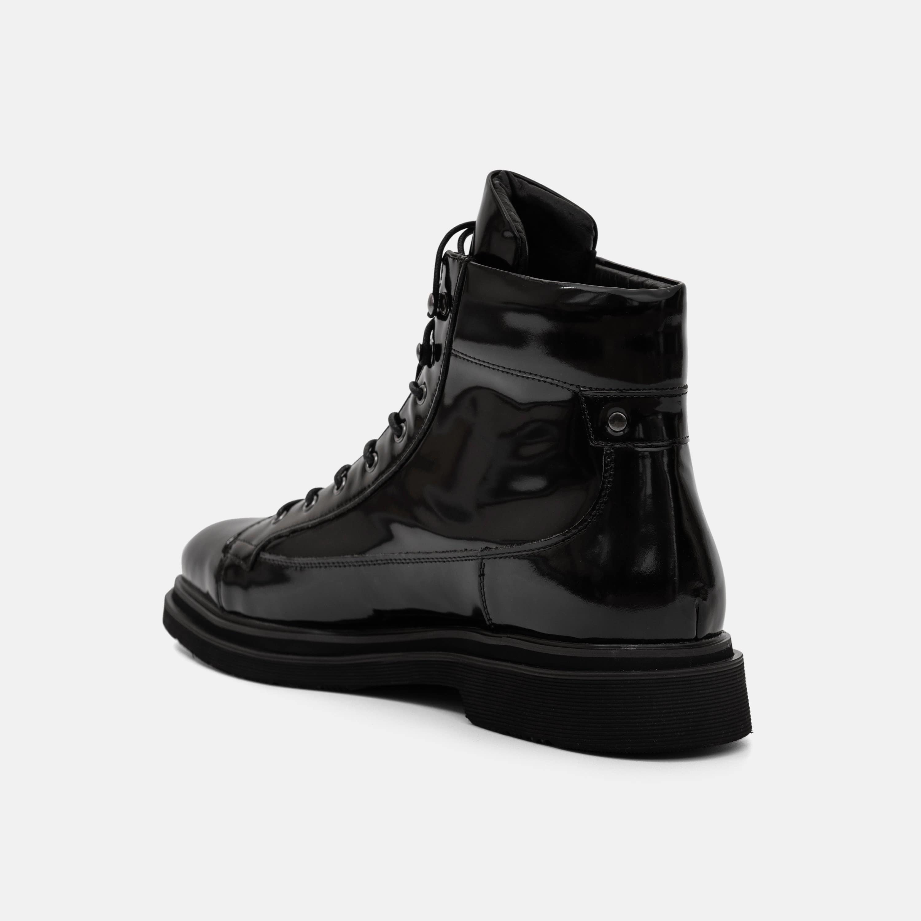 Aiden Black Patent Leather Combat Boots