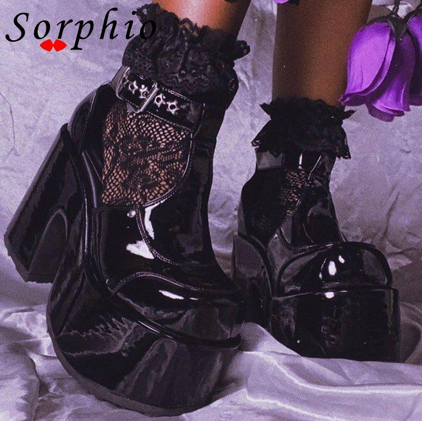 Ankle Strap Platform Pumps Goth With Chain