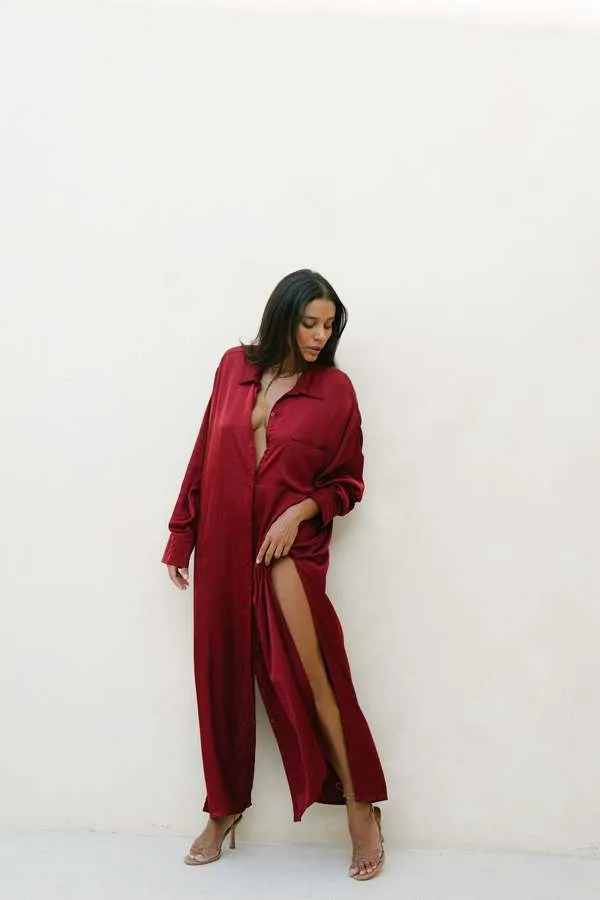 Bahhgoose Chi Long Sleeve Dress - Deep Cherry