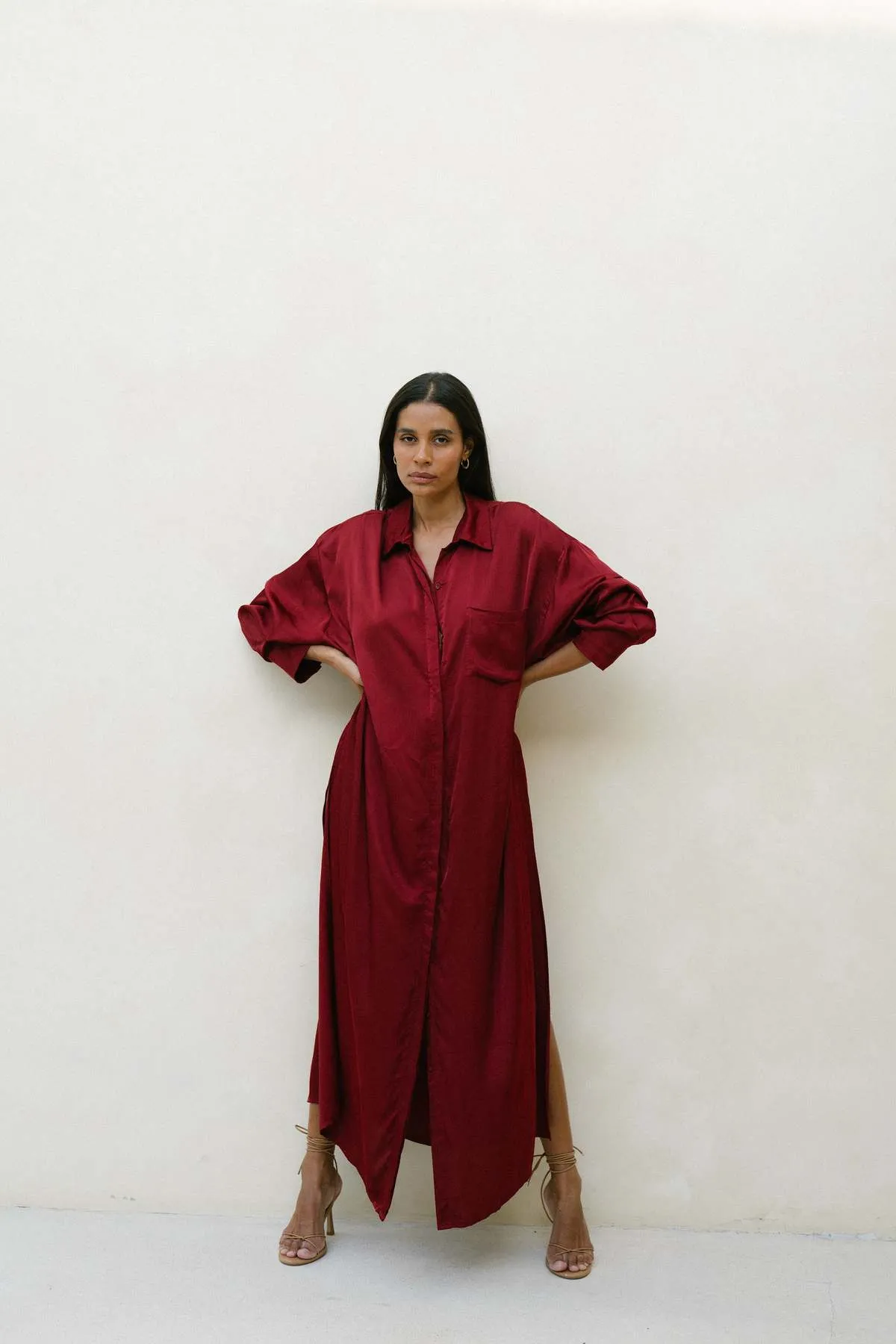 Bahhgoose Chi Long Sleeve Dress - Deep Cherry