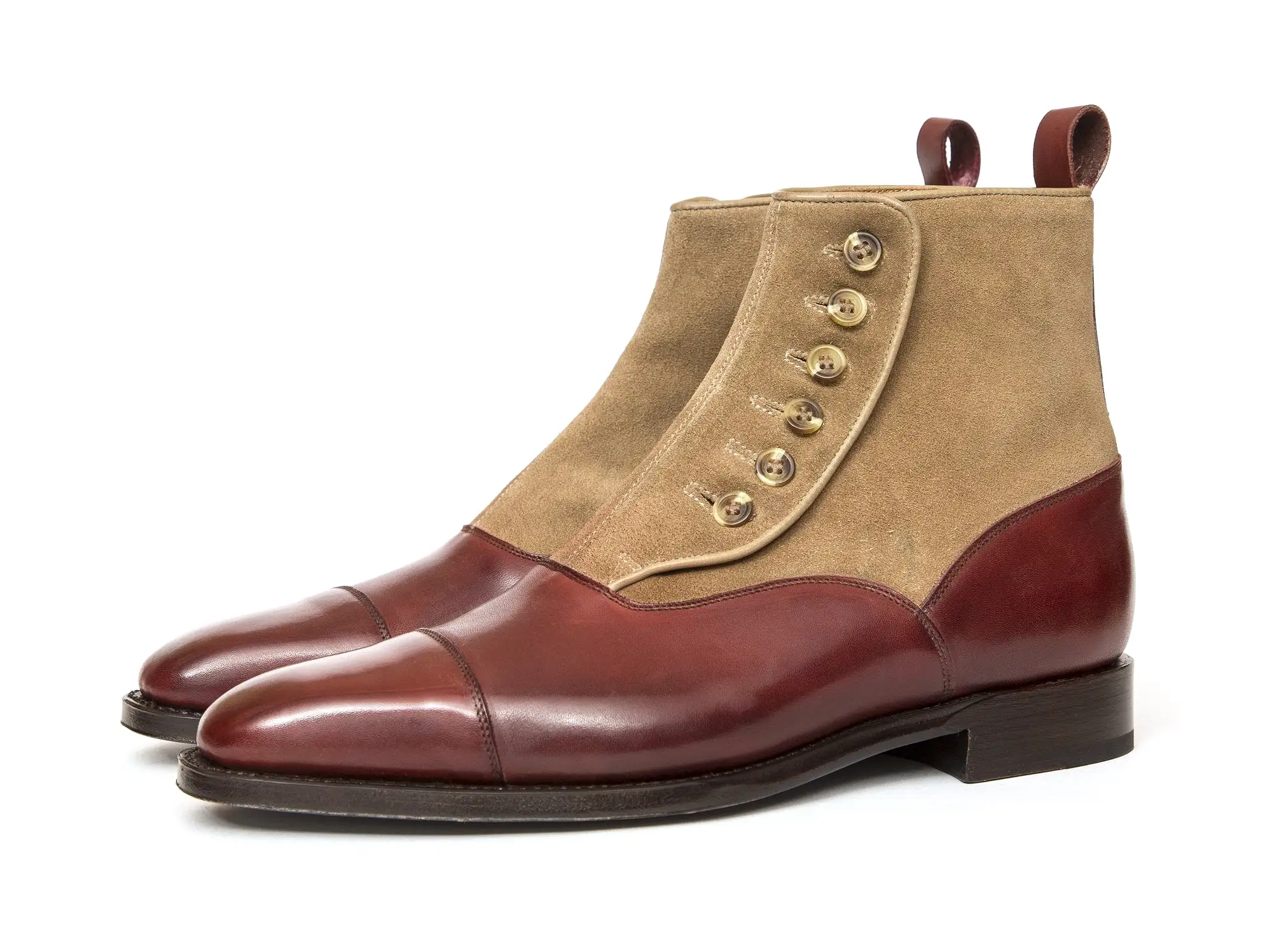 Bellevue - MTO - Burgundy Calf / Sand Suede - MGF Last - Natural Buttons - Single Leather Sole