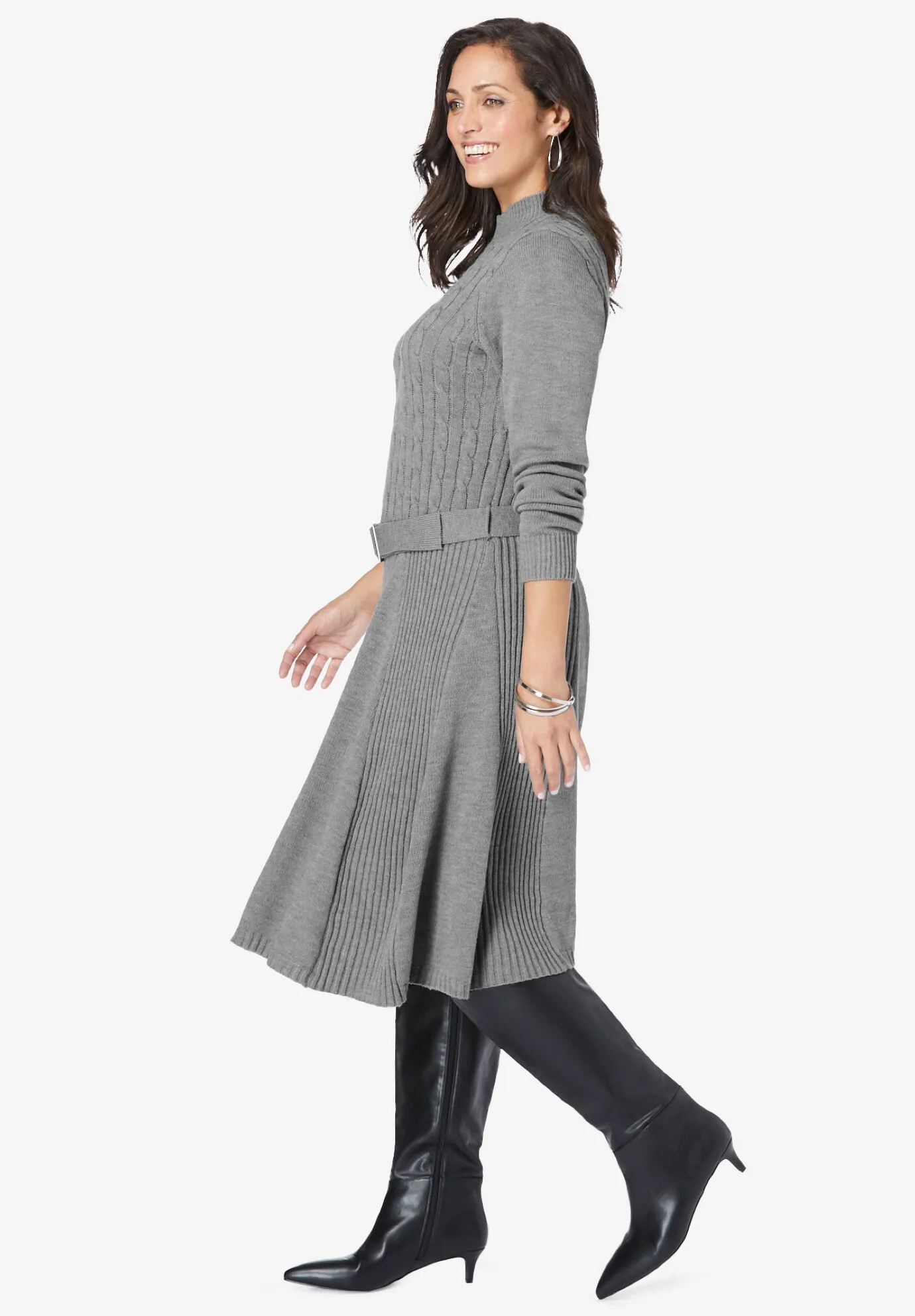 Belted Cable Sweater Dress