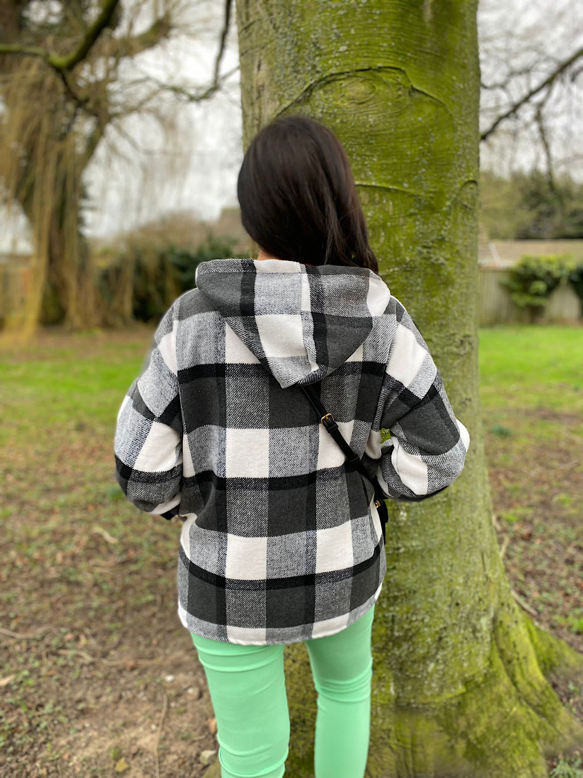 Black Checked Hooded Coat Adriana