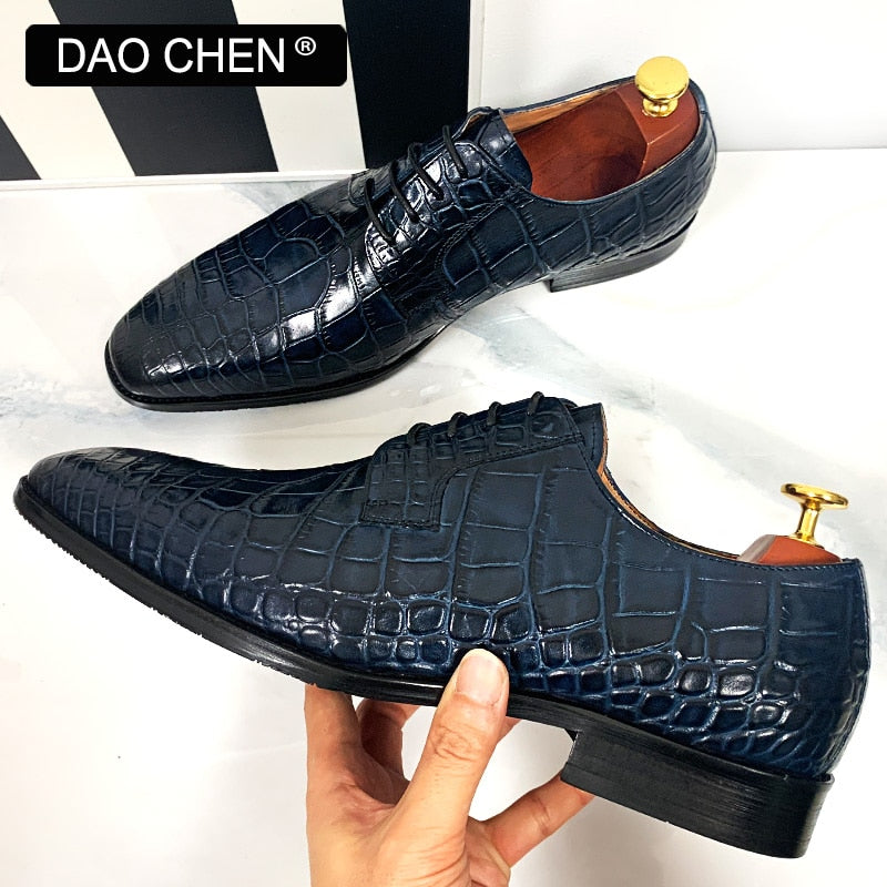 BLUE BLACK CROCODILE SHOES LACE UP CASUAL DRESS MAN SHOE OFFICE WEDDING SHOES FOR MEN