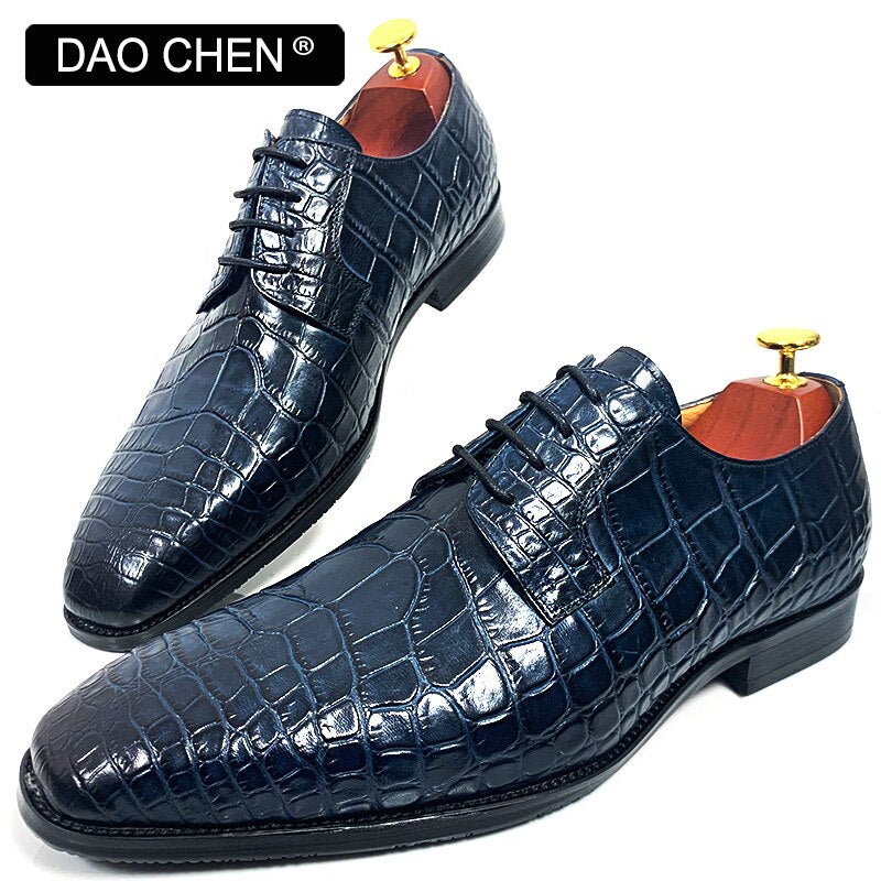 BLUE BLACK CROCODILE SHOES LACE UP CASUAL DRESS MAN SHOE OFFICE WEDDING SHOES FOR MEN