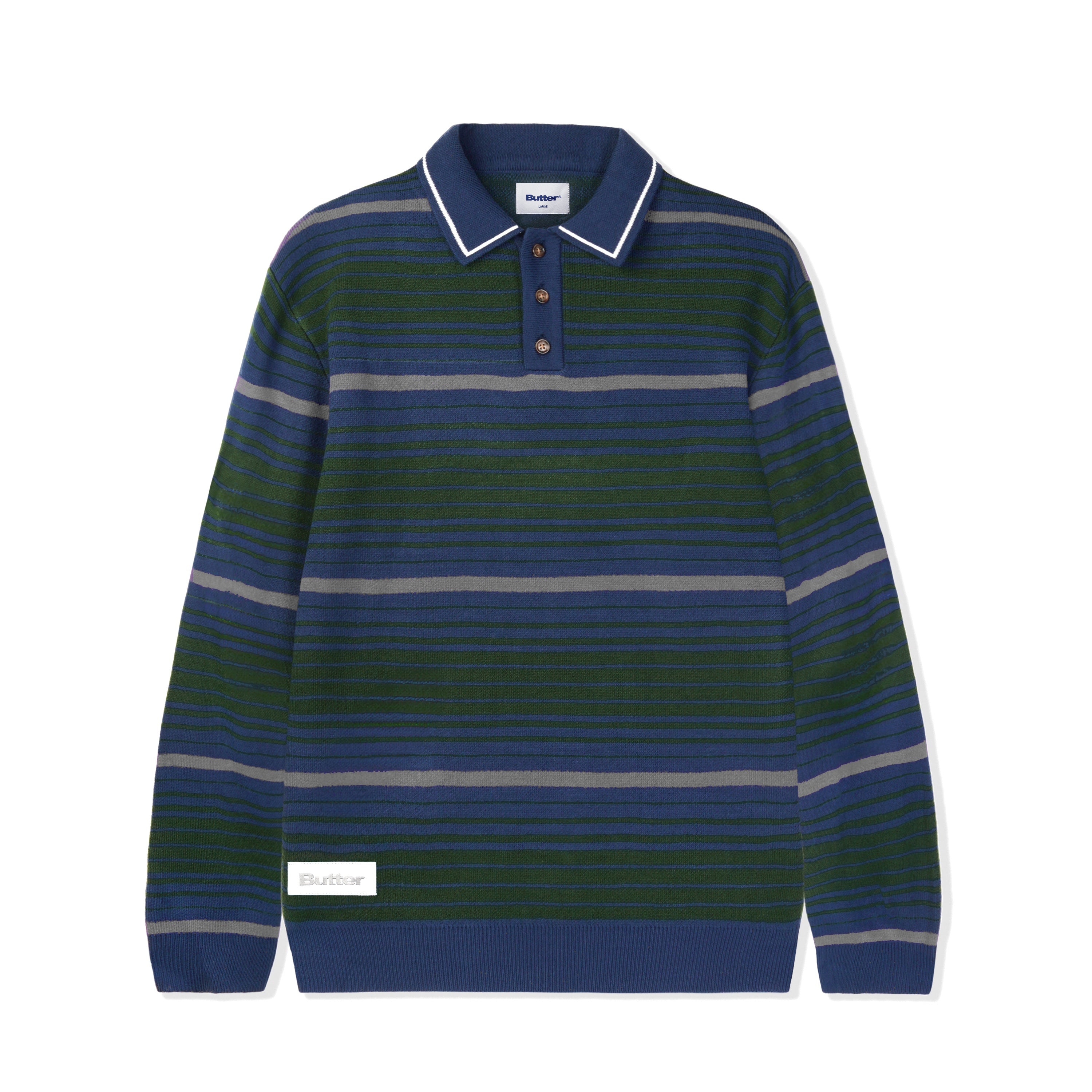 Butter Goods Stripe Knitted Shirt Navy/Forest/Sand