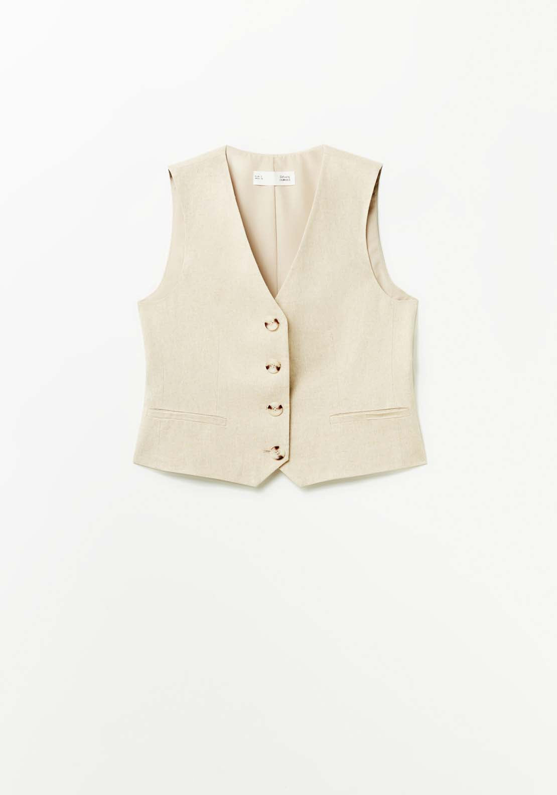 Buttons linen waistcoat - Beige