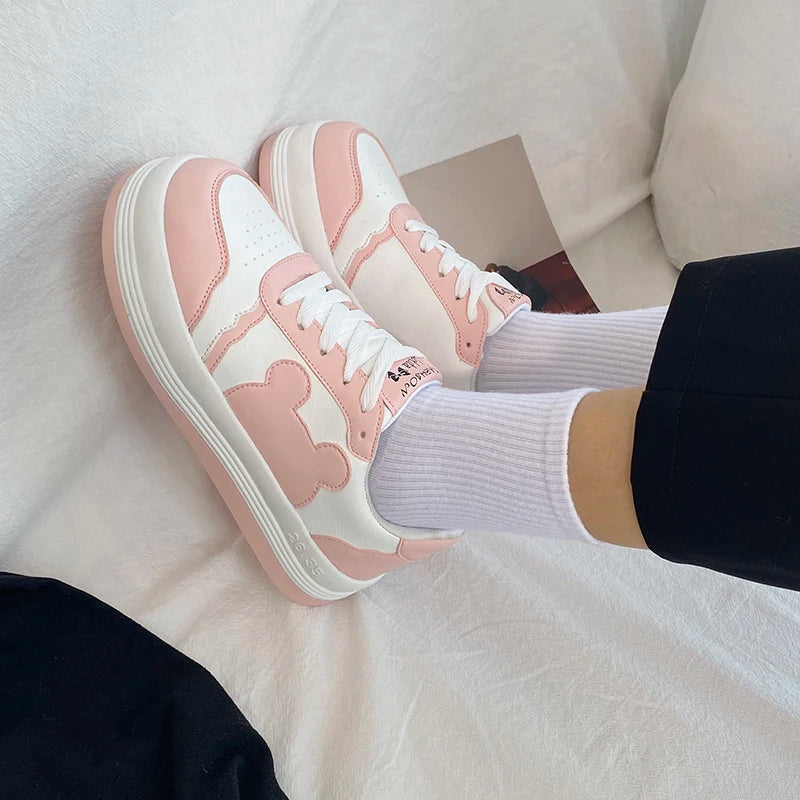 Cartoon Patchwork Sneakers with Thick Heels