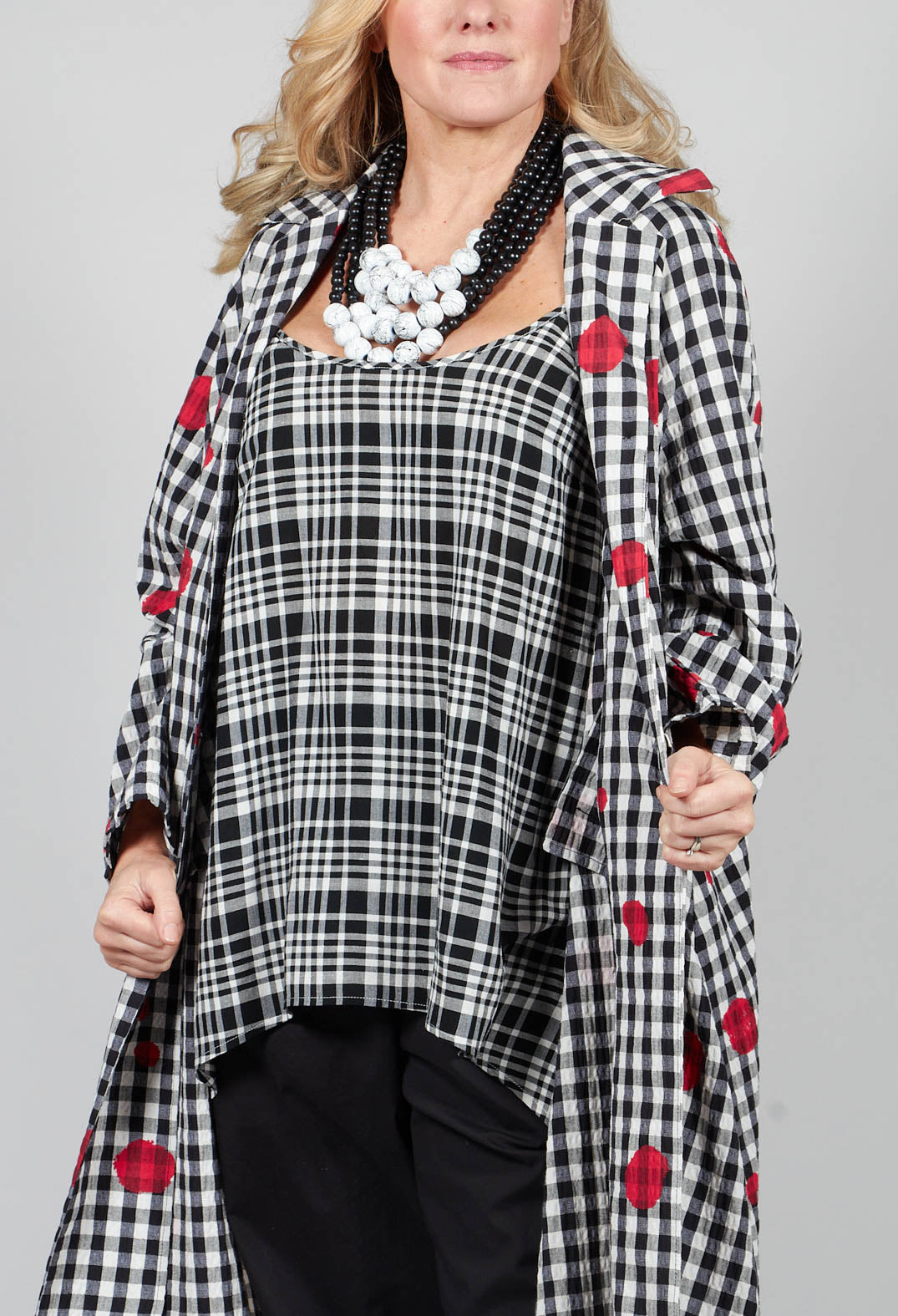 Checked Coat in Pois Rosso