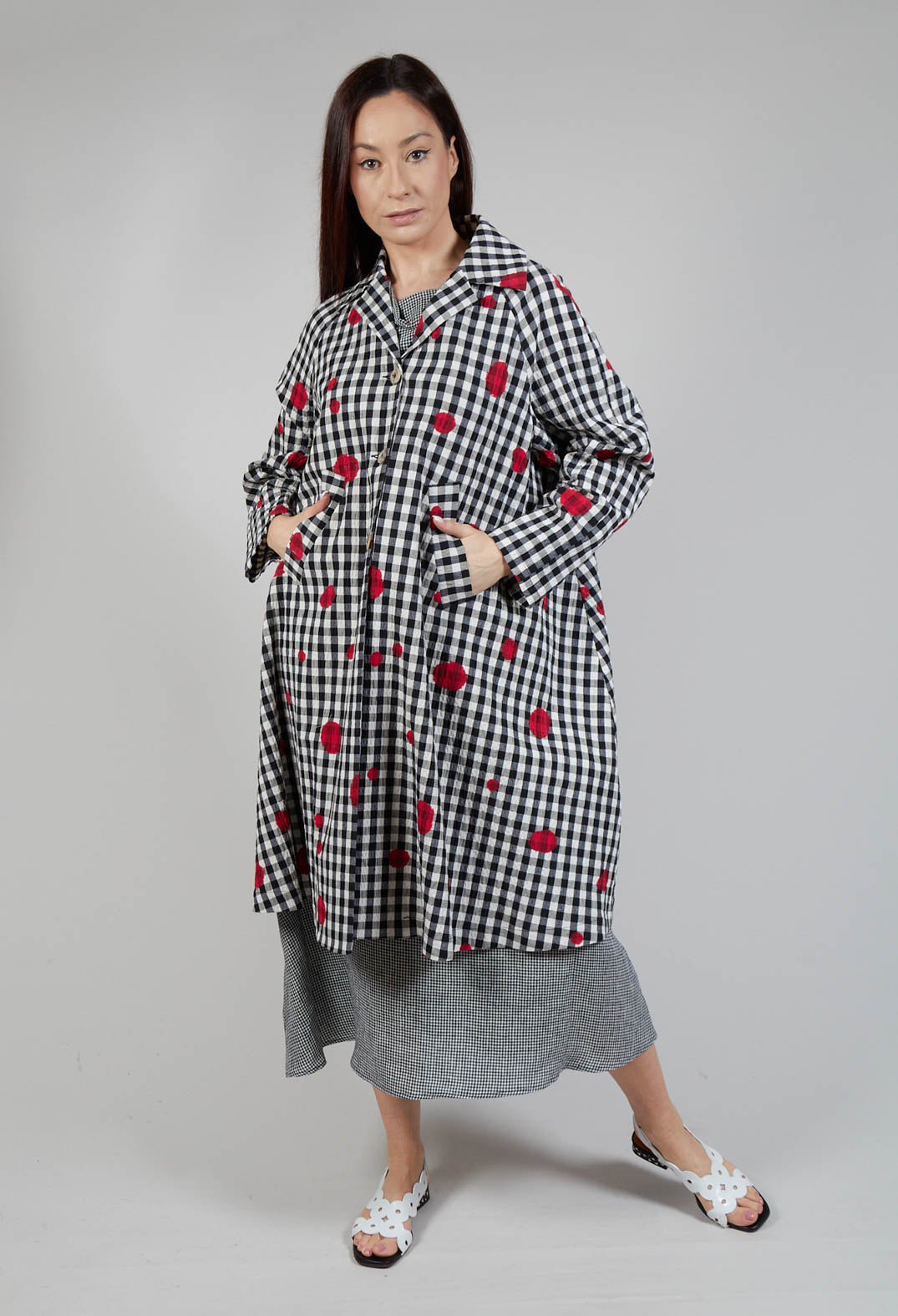 Checked Coat in Pois Rosso