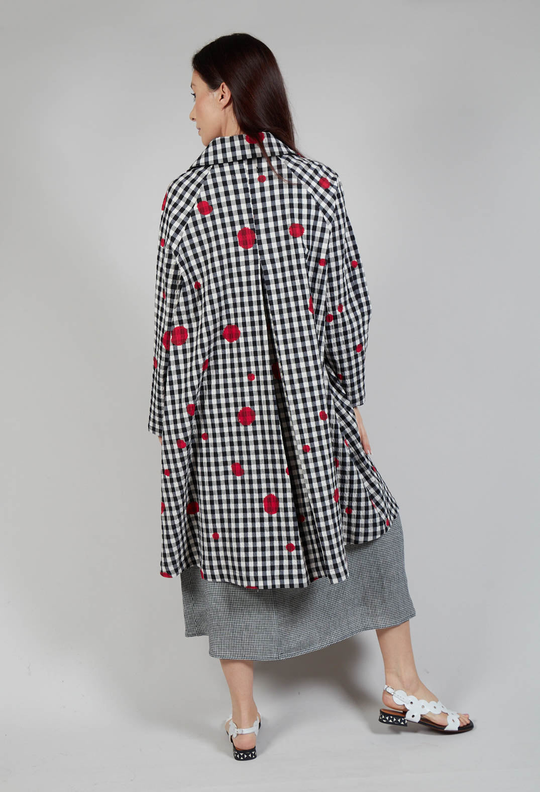 Checked Coat in Pois Rosso