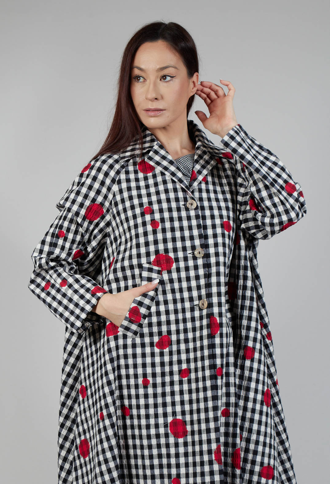 Checked Coat in Pois Rosso