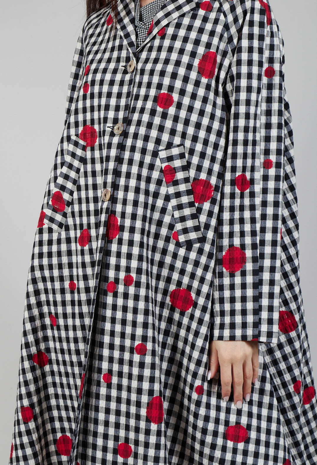 Checked Coat in Pois Rosso