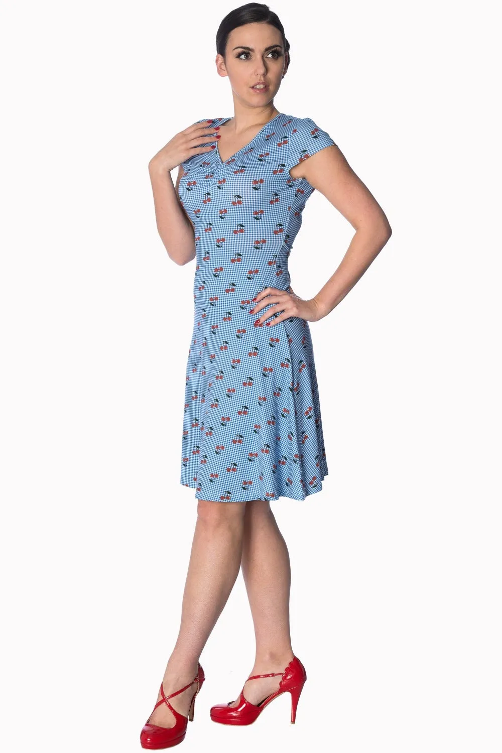 CHERRY LOVE CAP SLEEVE DRESS