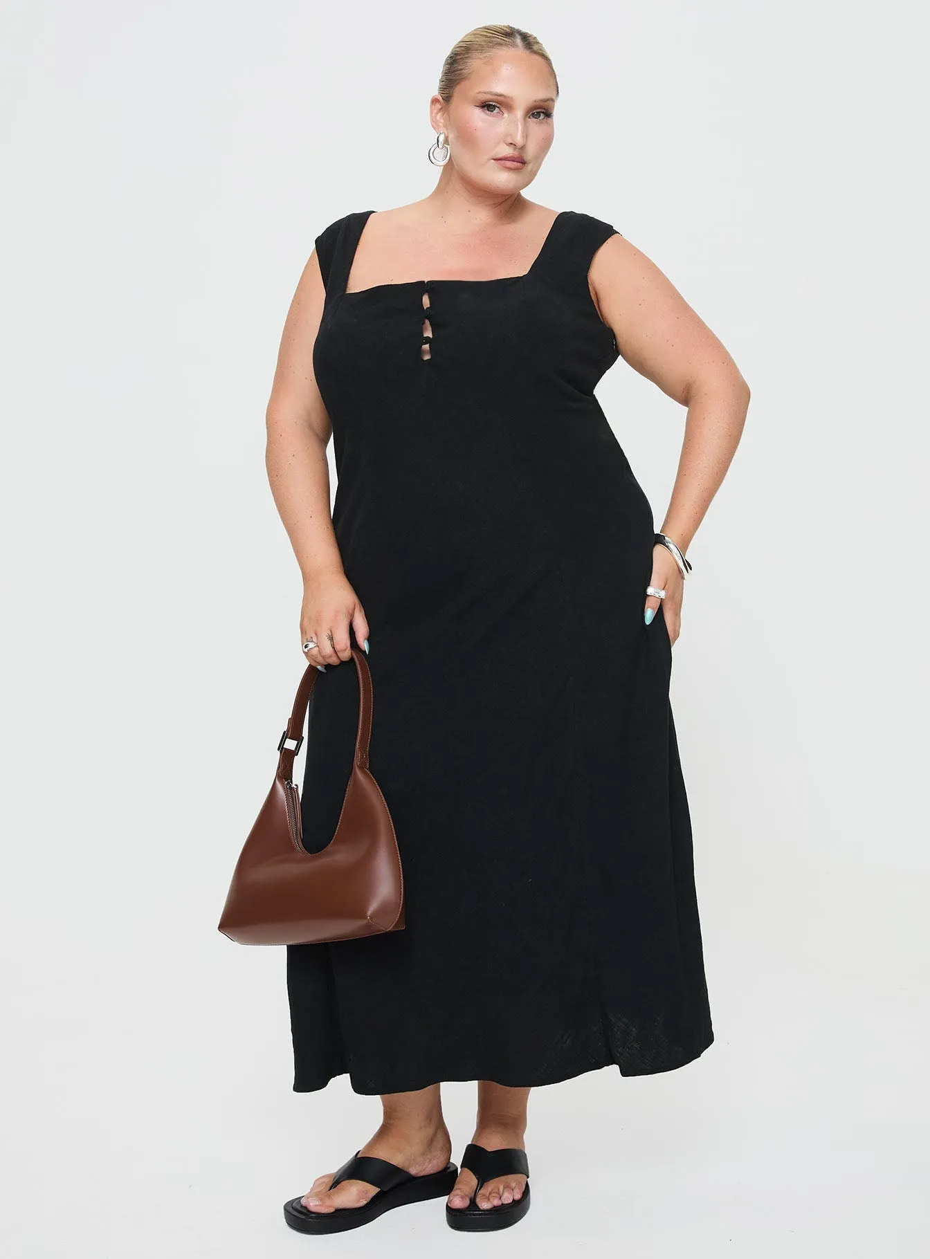 Chosen Girl Linen Blend Maxi Dress Black Curve