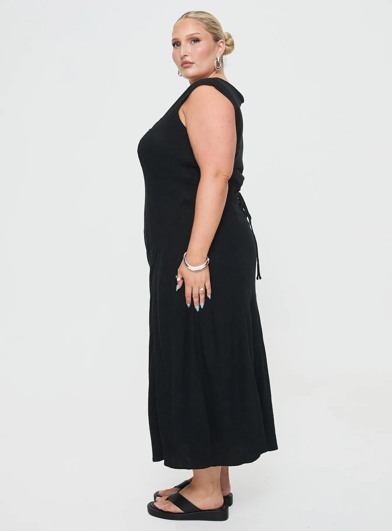 Chosen Girl Linen Blend Maxi Dress Black Curve