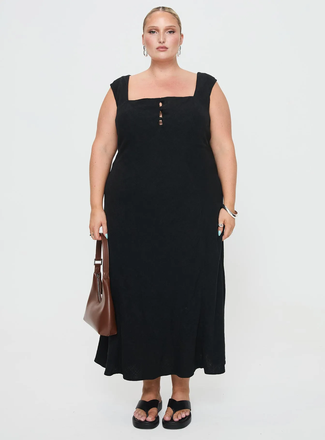 Chosen Girl Linen Blend Maxi Dress Black Curve