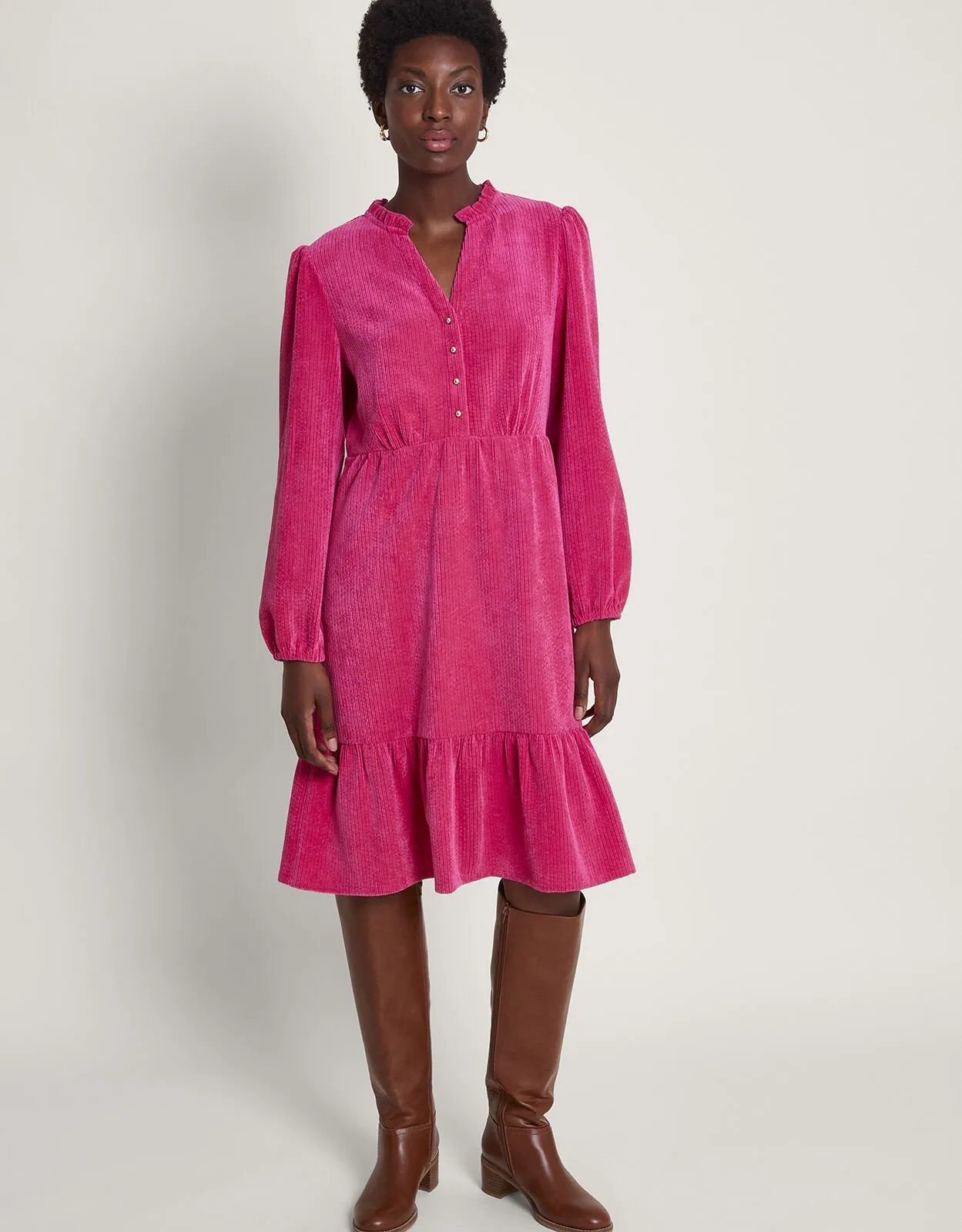 Cord Buttoned Dress Pink