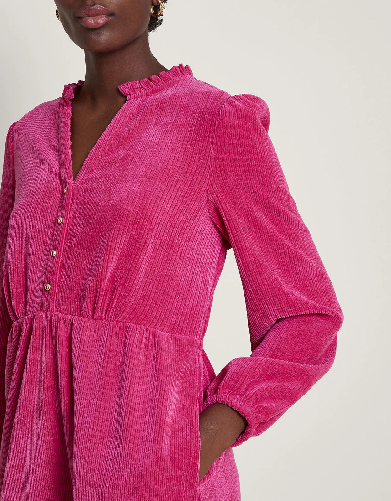 Cord Buttoned Dress Pink