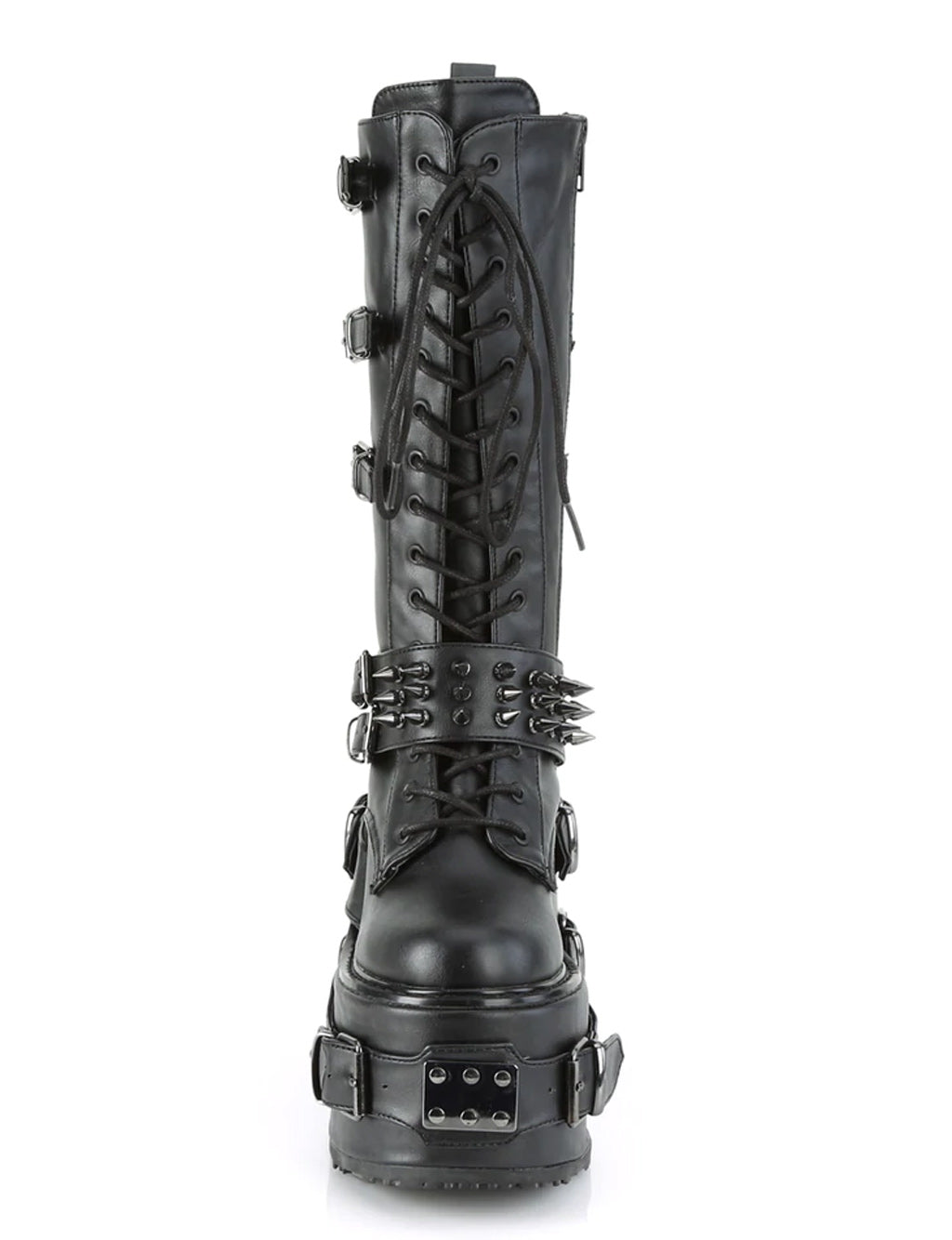 DEMONIA SWING 327 PLATFORM BOOTS - BLACK VEGAN LEATHER