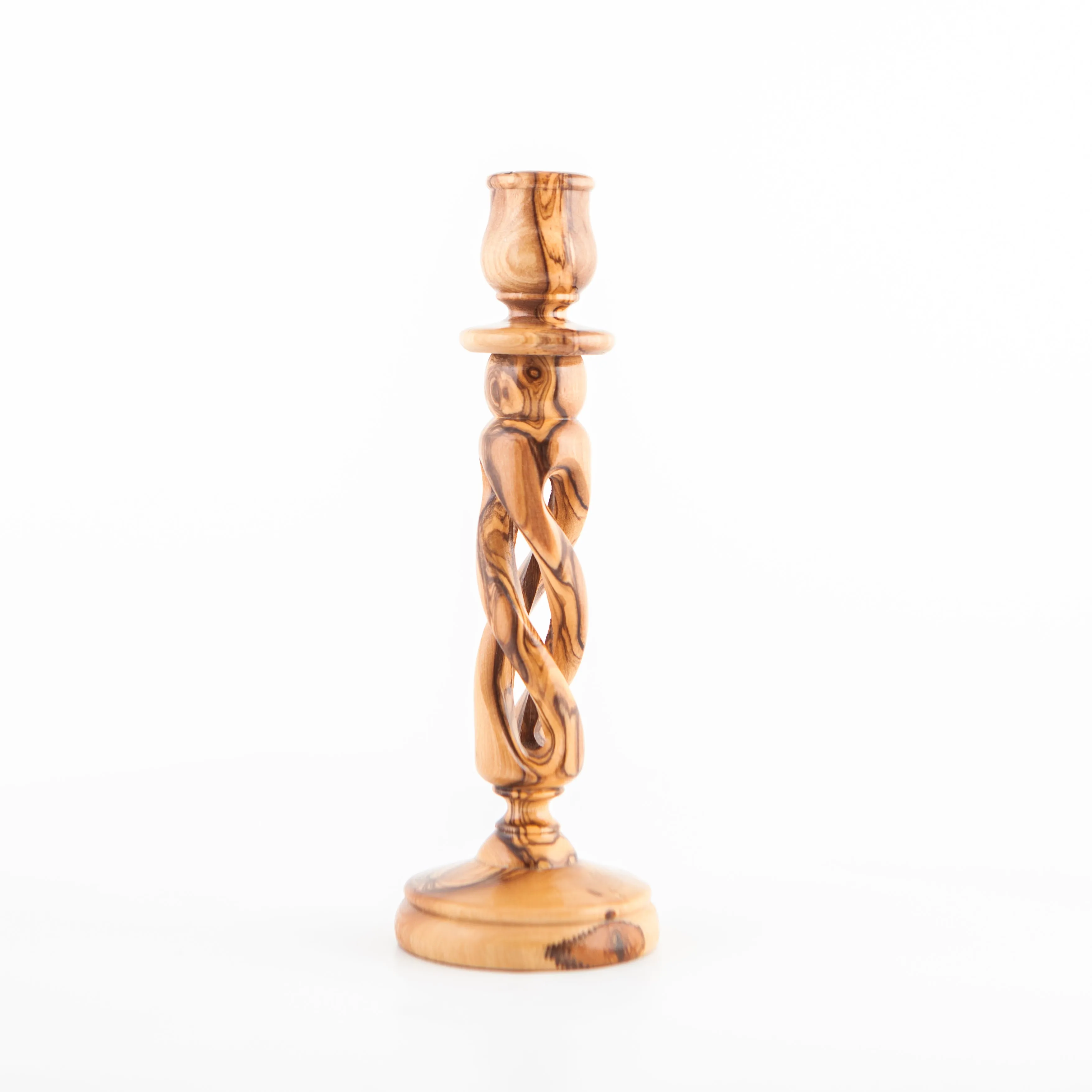 Elegant Olive Wood Candle Holder 7.5 Tall