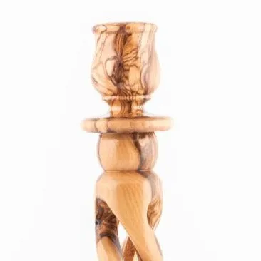 Elegant Olive Wood Candle Holder 7.5 Tall