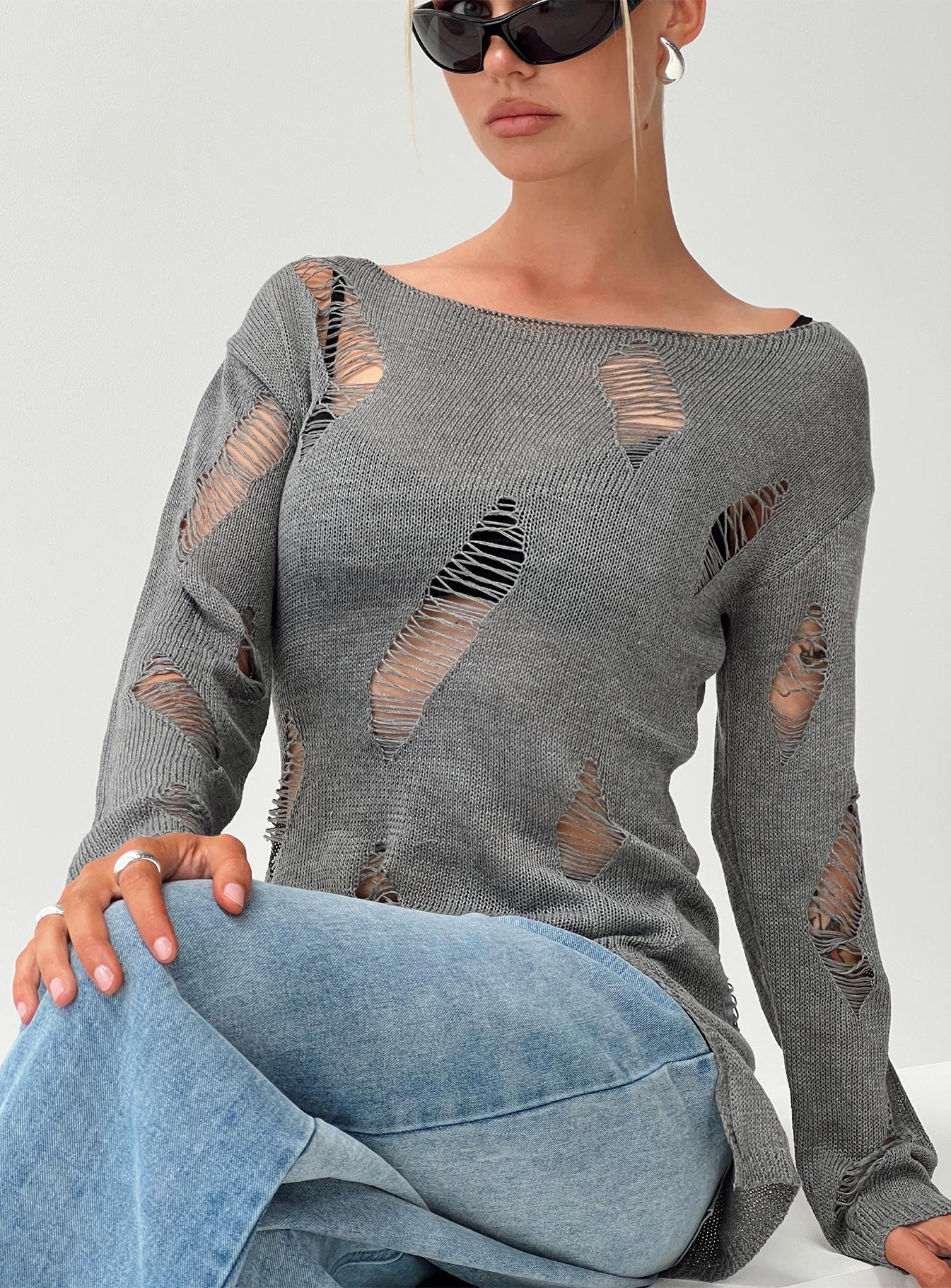 Ermina Distressed Jumper Grey