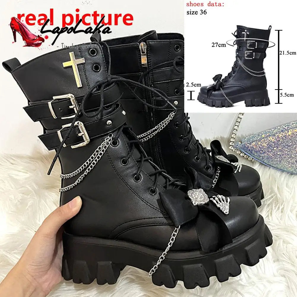 Fashionable Gothic Platform Buckles Chains Punk