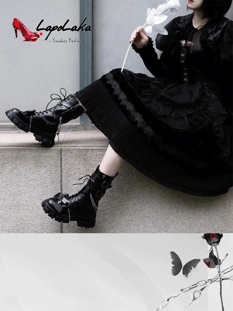 Fashionable Gothic Platform Buckles Chains Punk