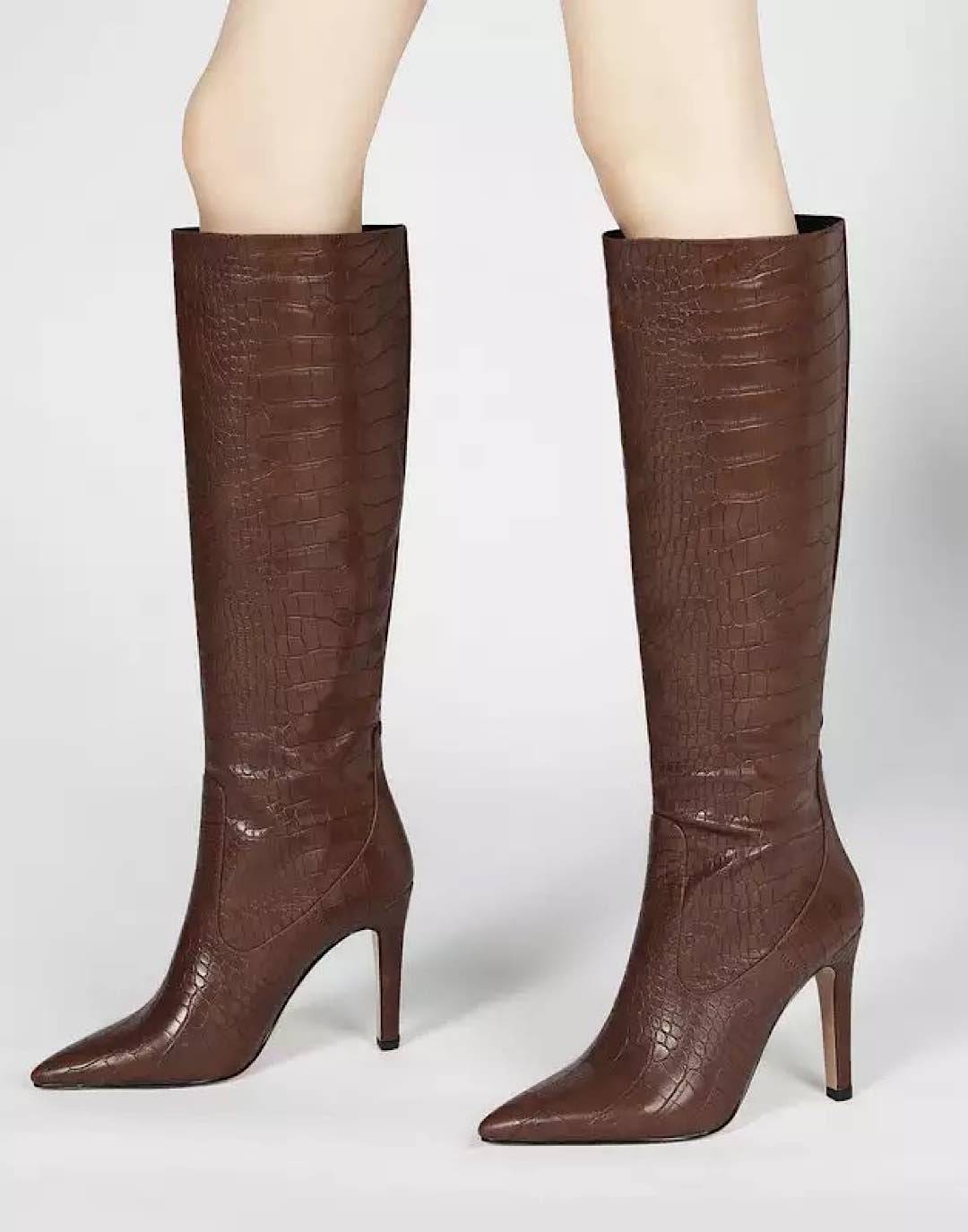 Faux Crocodile Skin Below The Knee Boots