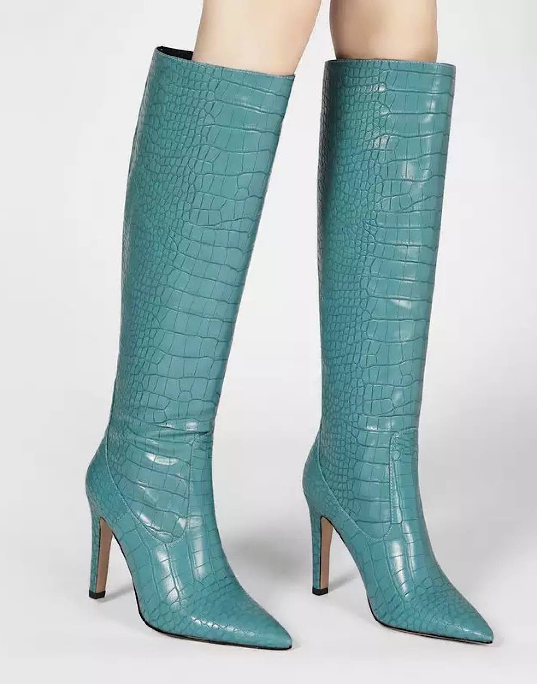 Faux Crocodile Skin Below The Knee Boots