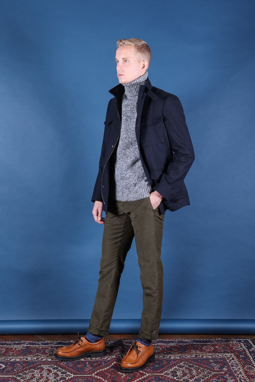 FIELD JACKET HARRIS TWEED BLU