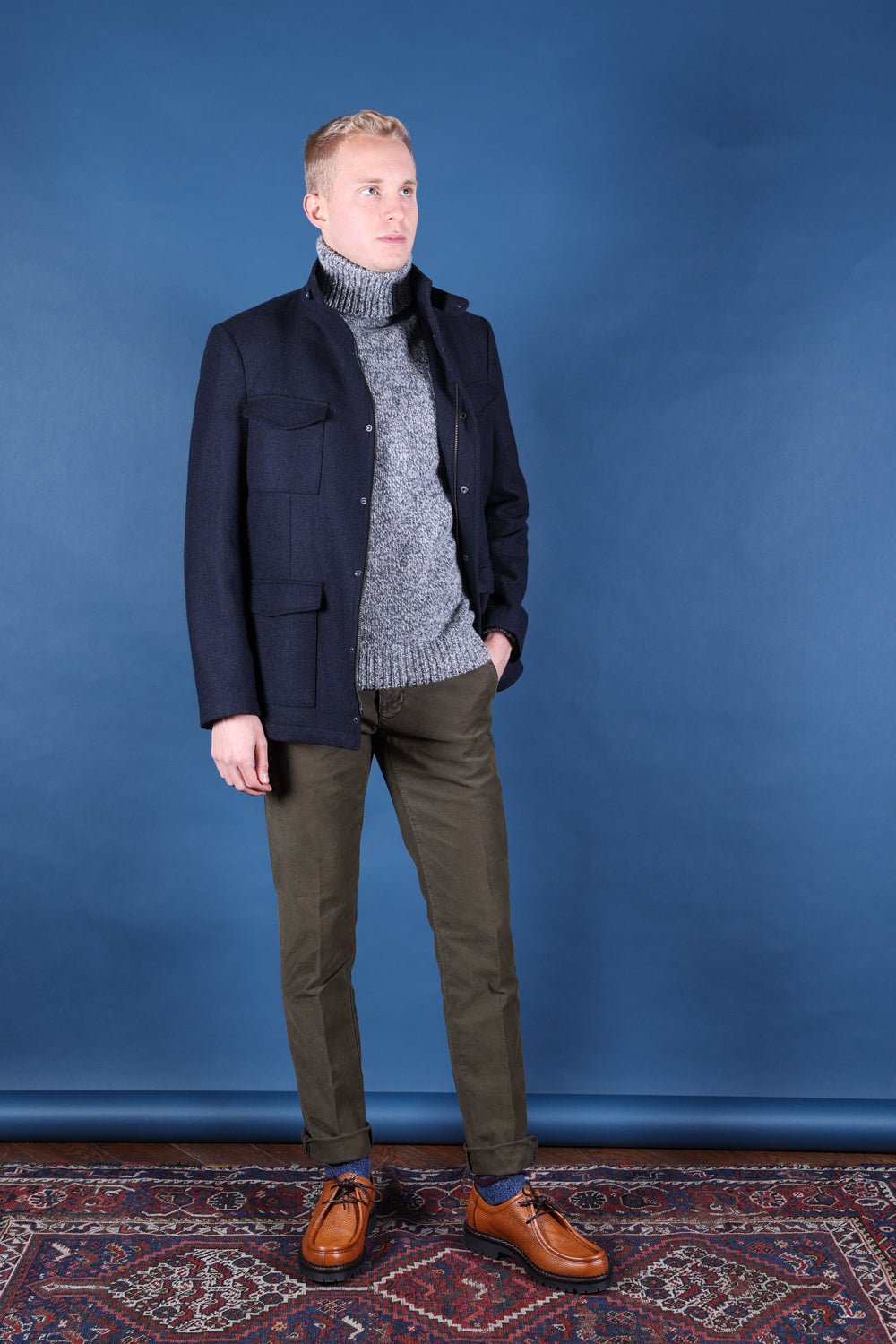 FIELD JACKET HARRIS TWEED BLU