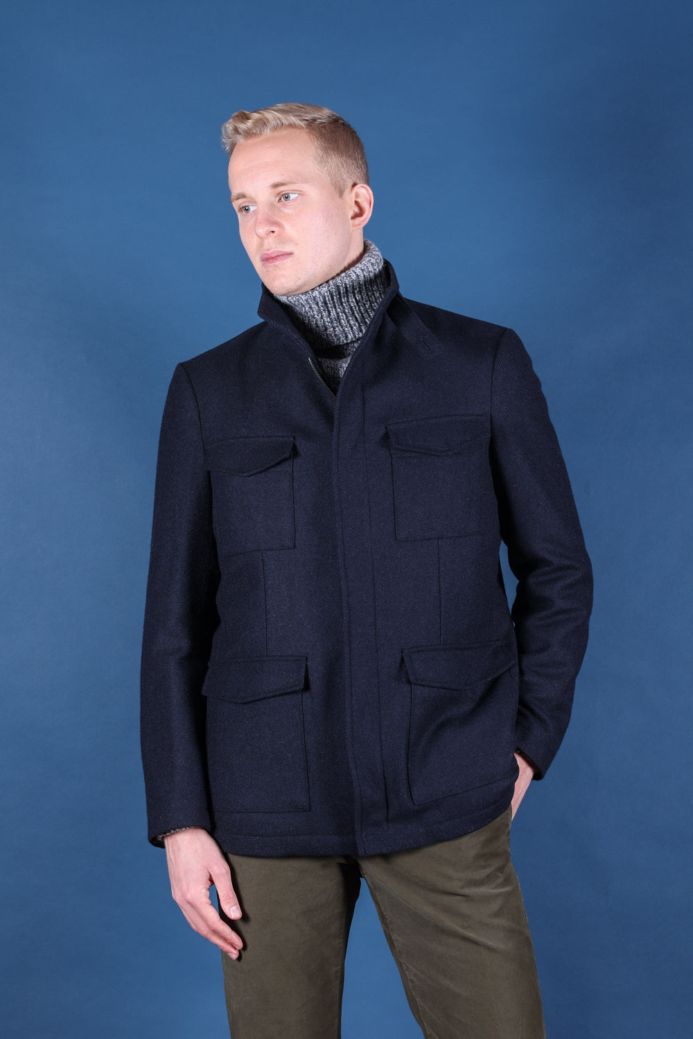 FIELD JACKET HARRIS TWEED BLU