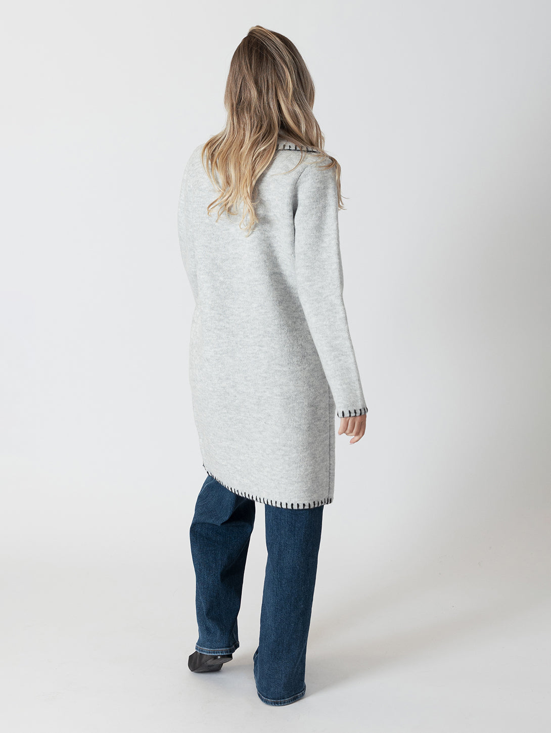 Fiona Whip Stitch Tailored Knit Coat - Light Grey