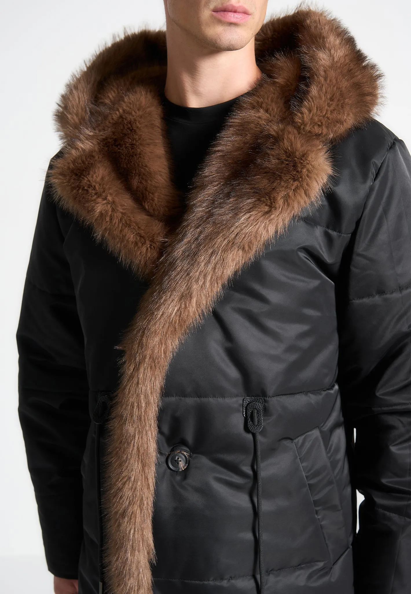 Fur Lined Parka Jacket - Black