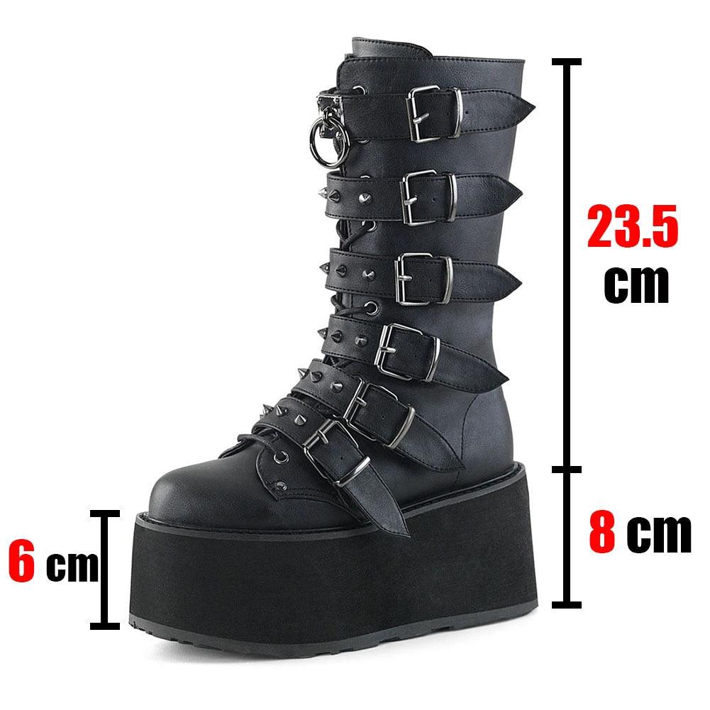 Gothic Punk Mid Calf Boots For Women With Platform Bottom Wedges