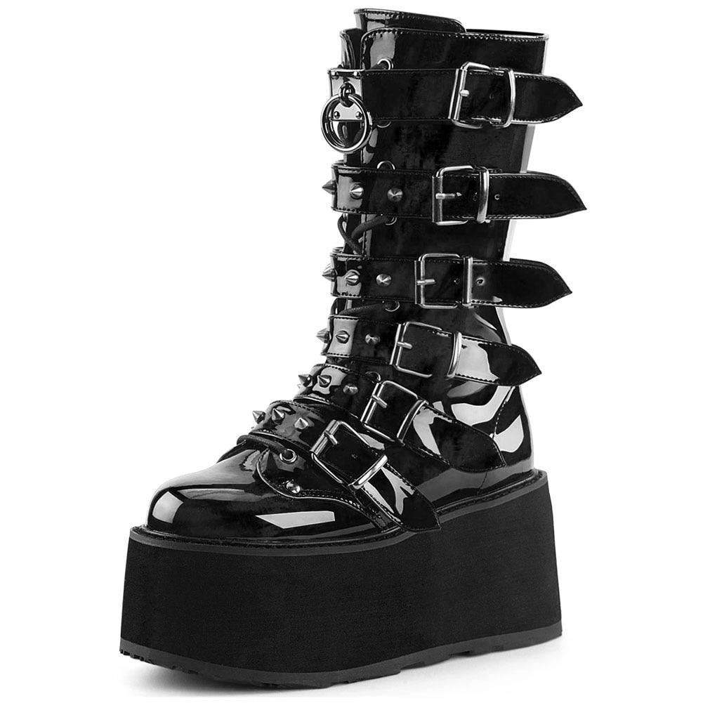 Gothic Punk Mid Calf Boots For Women With Platform Bottom Wedges