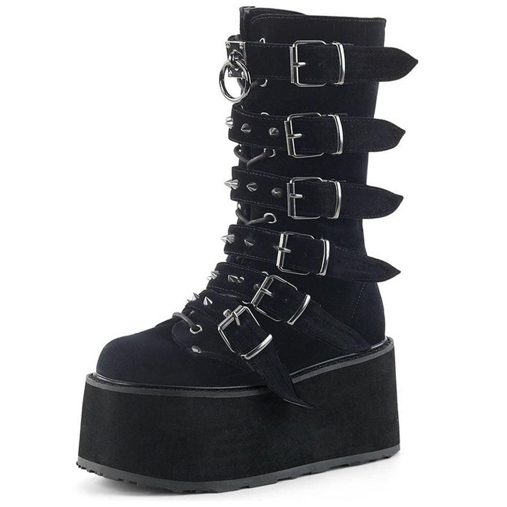 Gothic Punk Mid Calf Boots For Women With Platform Bottom Wedges