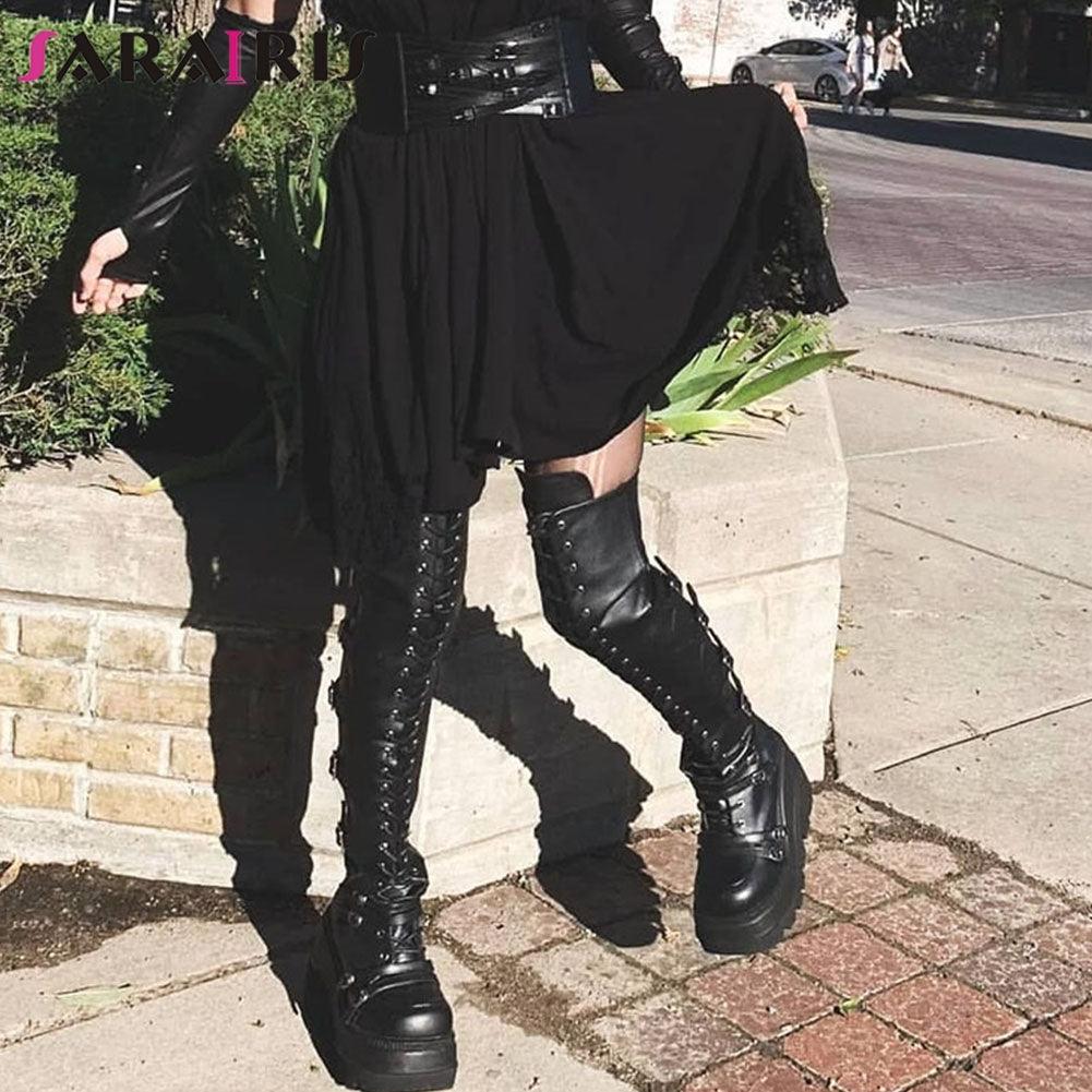 Gothic Punk Thigh High Heels Platform