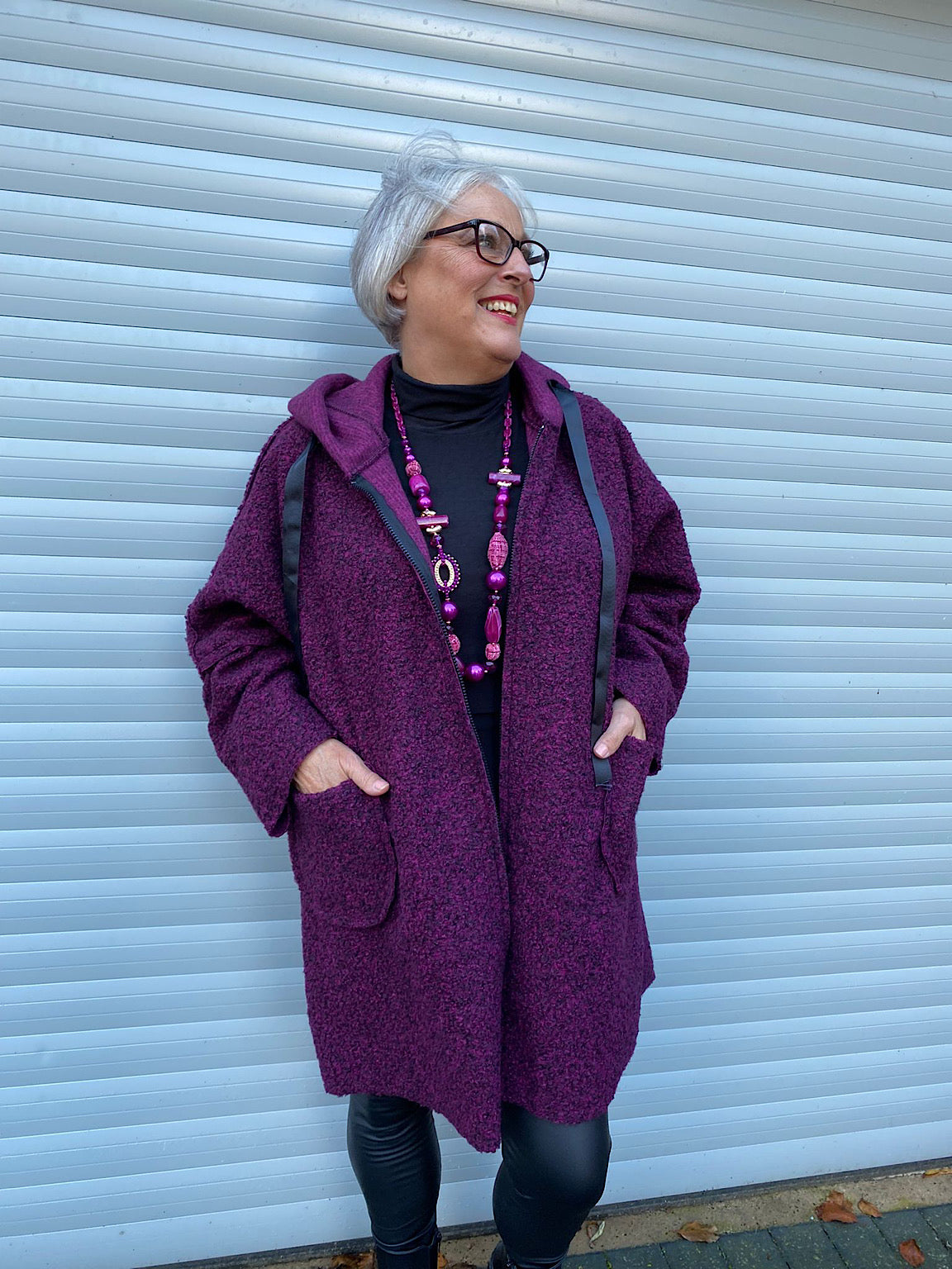 Grape Ribbon Boucle Coat Esther