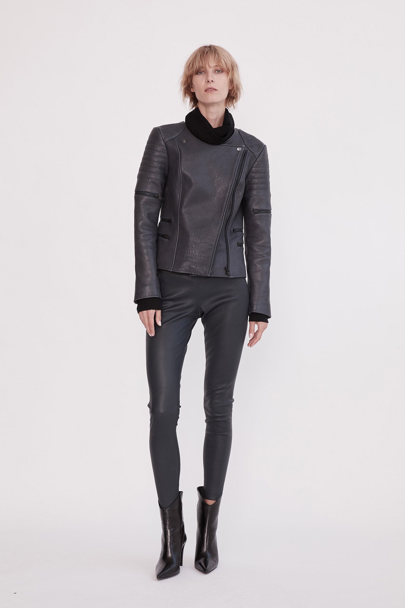 Greenwich Street Motor Jacket in Bubble Ink Leather