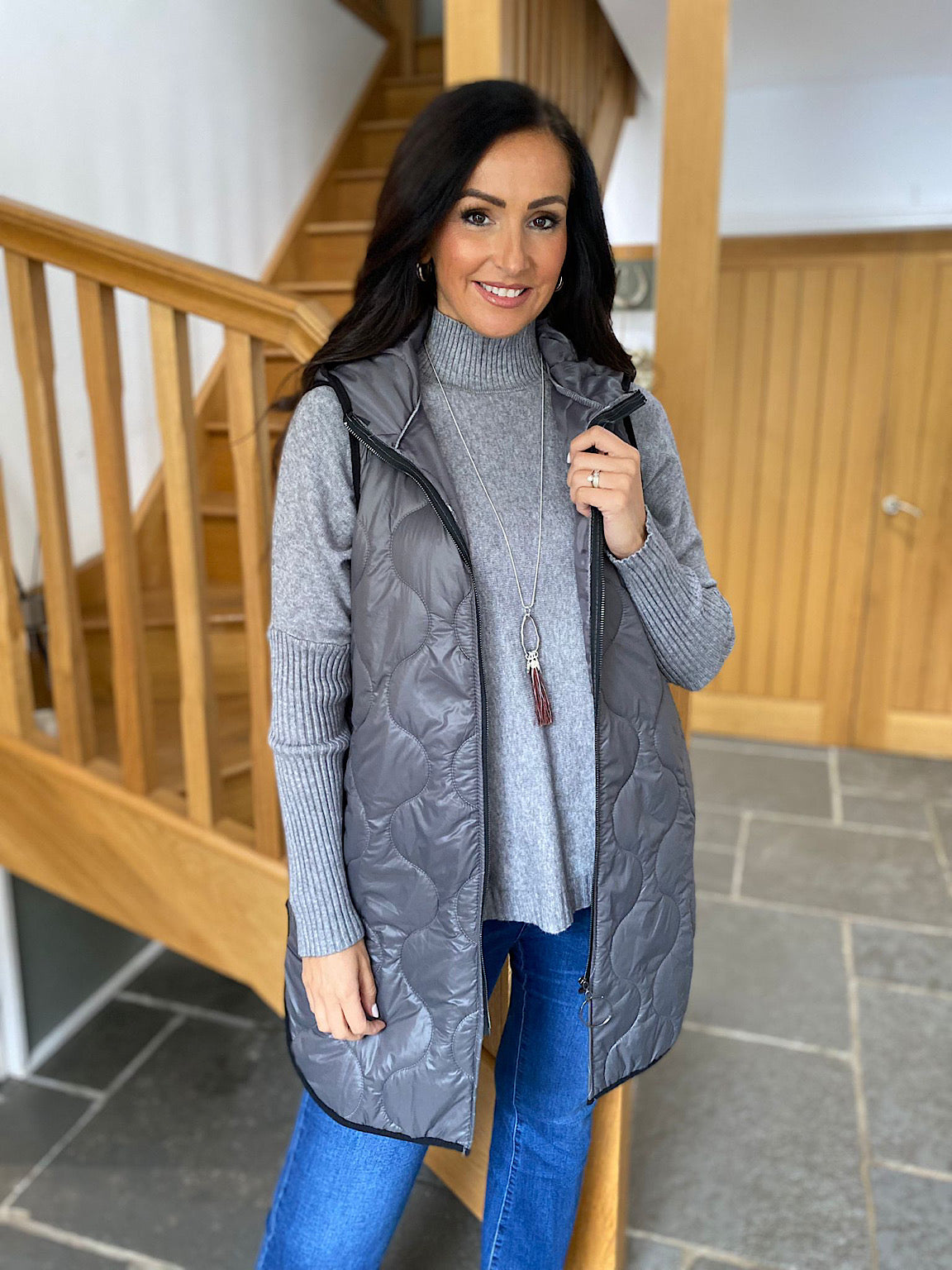 Grey Quilted Gilet Lucy