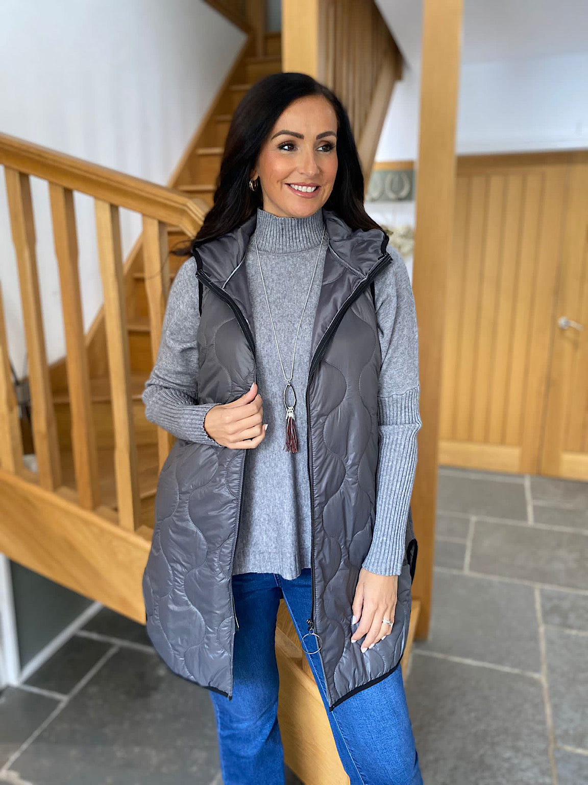 Grey Quilted Gilet Lucy