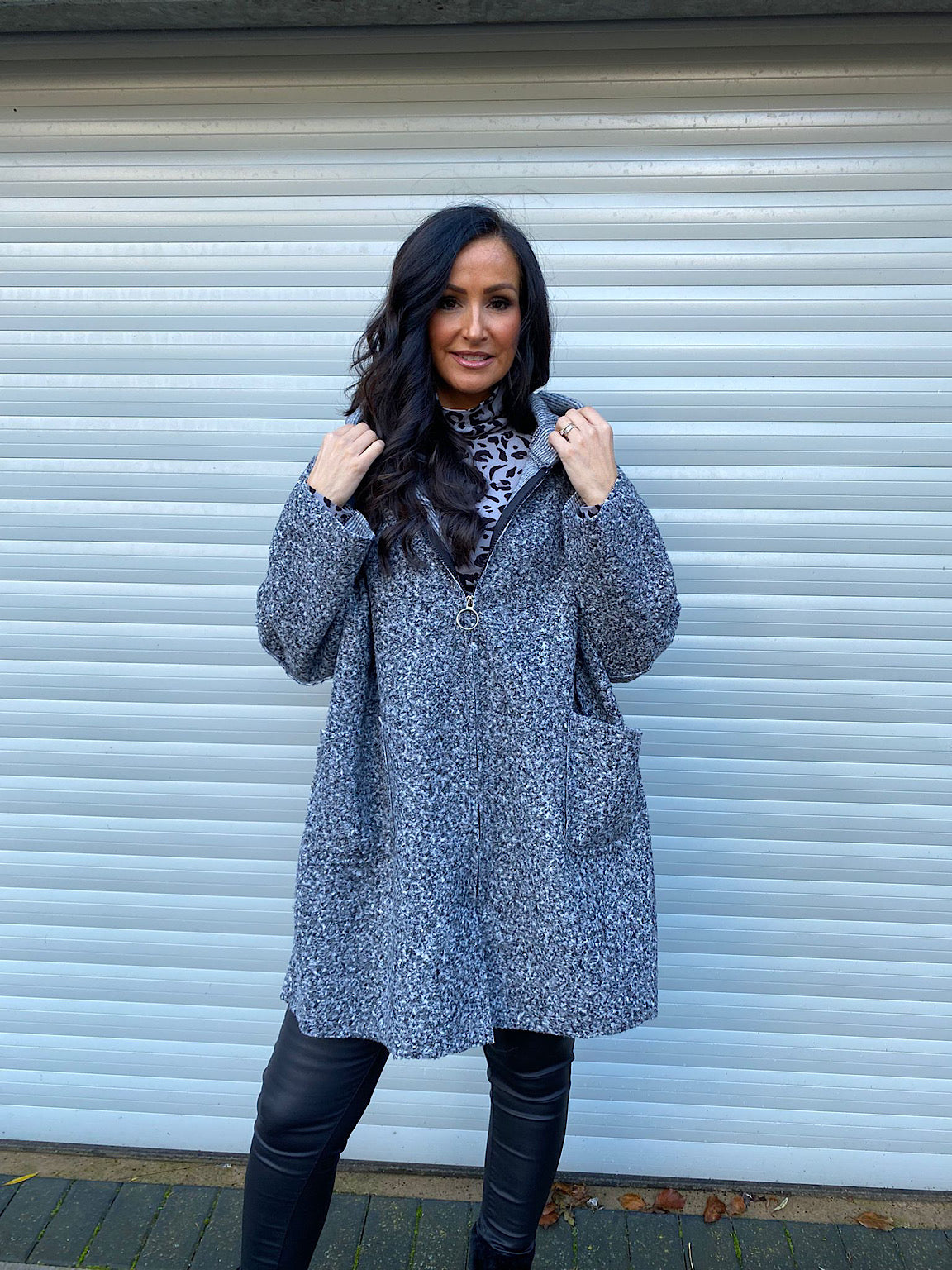 Grey Ribbon Boucle Coat Esther